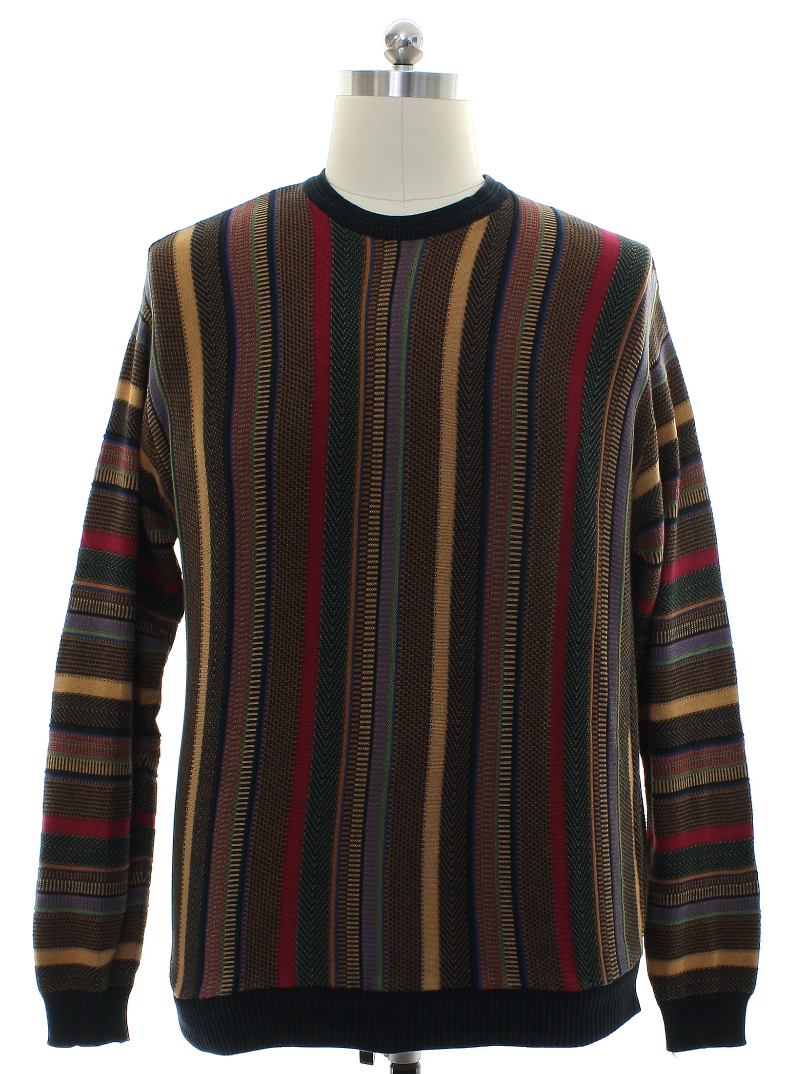 1980's Retro Sweater: 80s -No Label- Mens black background, gold ...