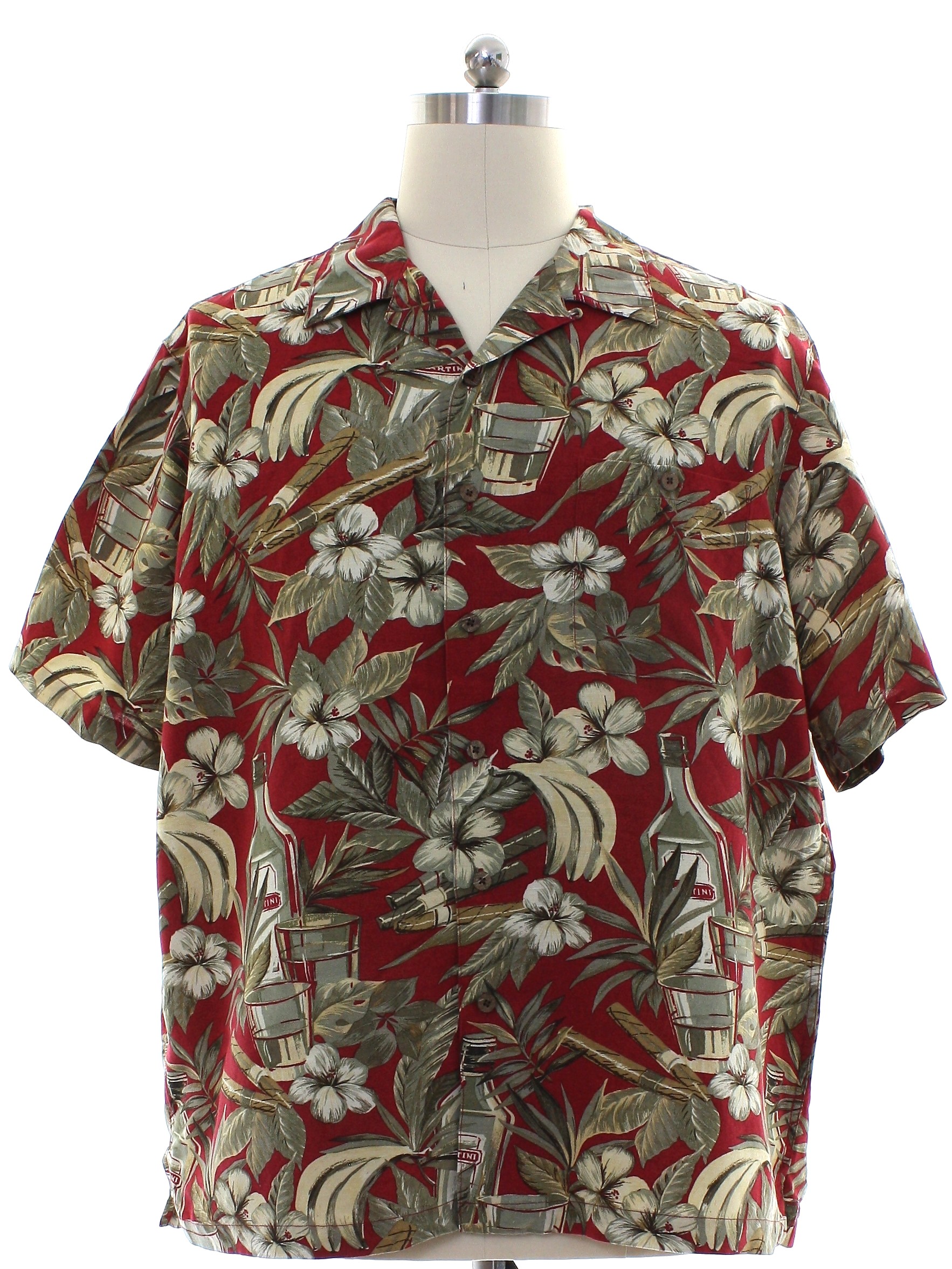 Hawaiian Shirt: 90s -Caribbean- Mens red background linen rayon short ...