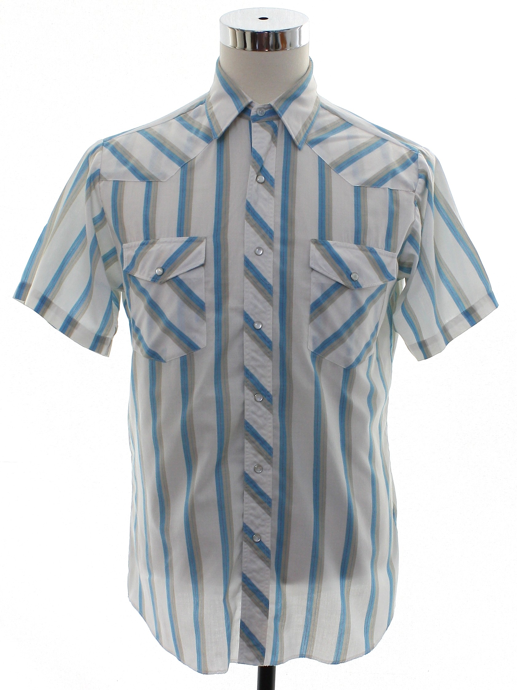 Western Shirt: 90s -Wrangler- Mens white background polyester cotton ...