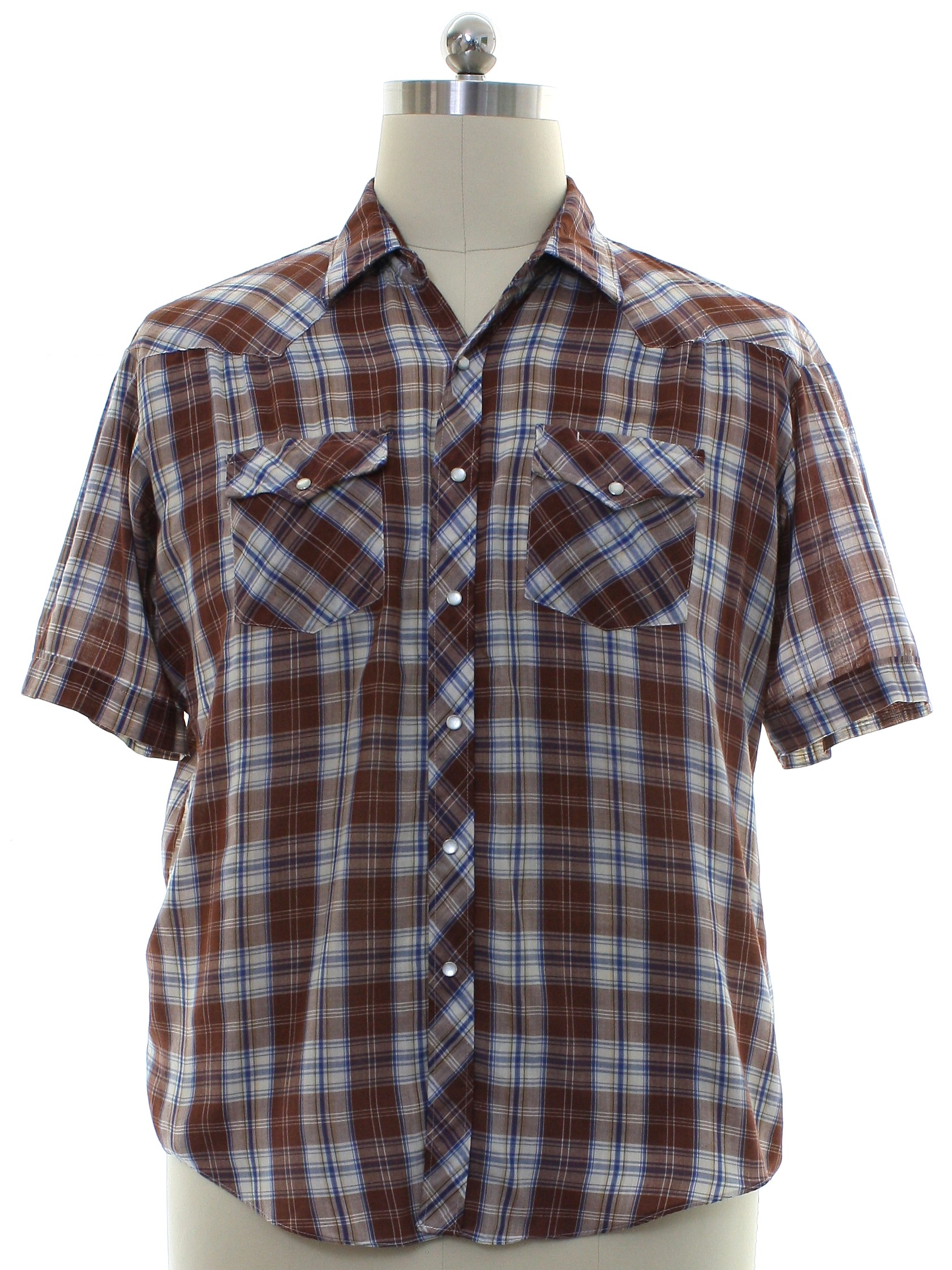 BJ Eighties Vintage Western Shirt: 80s -BJ-R- Mens brown, white, and ...
