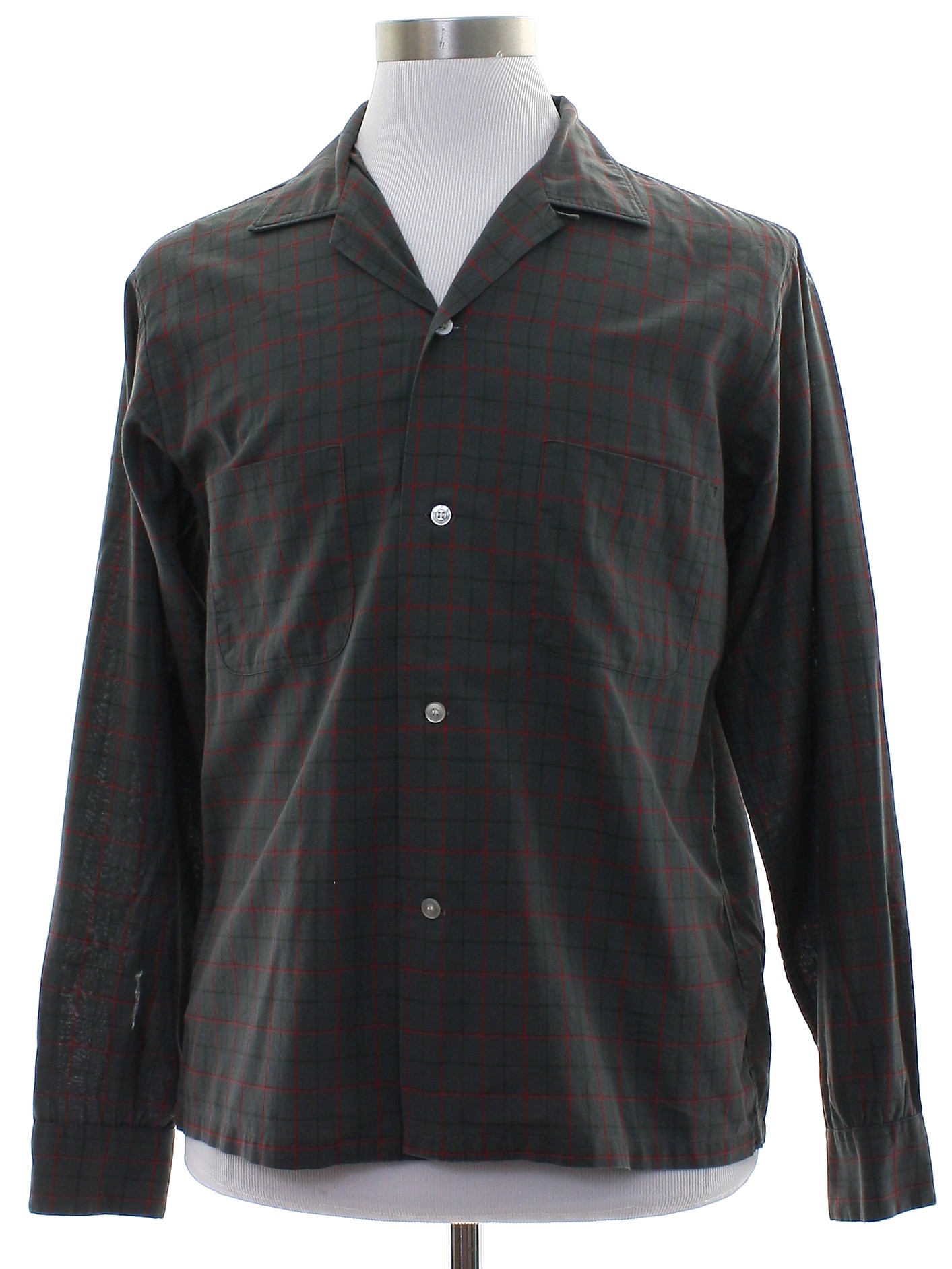 1950's Vintage Brent Shirt: 50s -Brent- Mens dark grey cotton blend ...