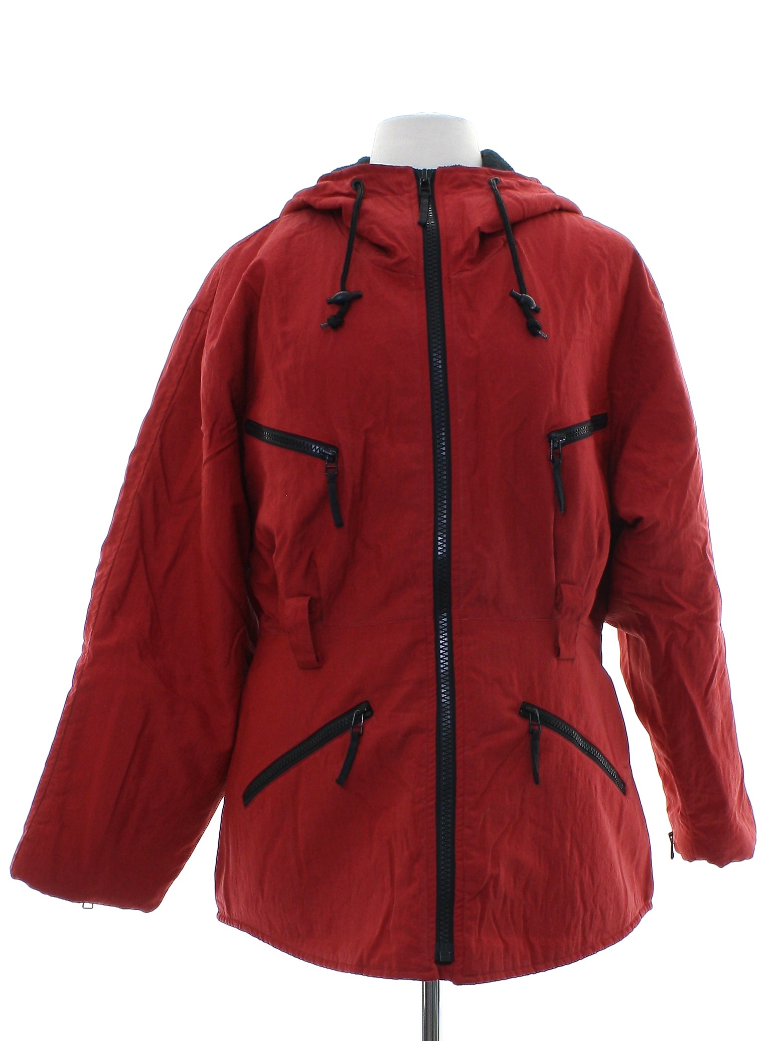 Jacket: 90s -Andy Johns- Womens dusty red nylon longsleeve zip front ...