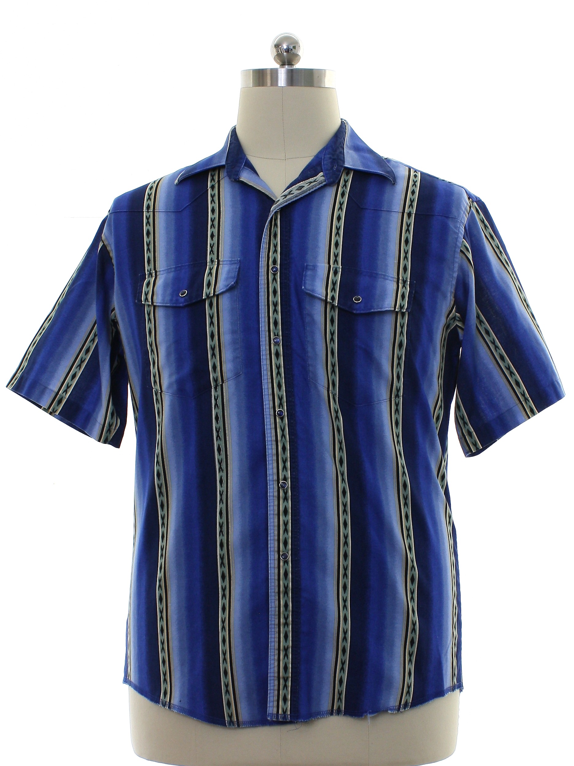 1990's Retro Western Shirt: 90s -Wrangler- Mens blue background, white ...