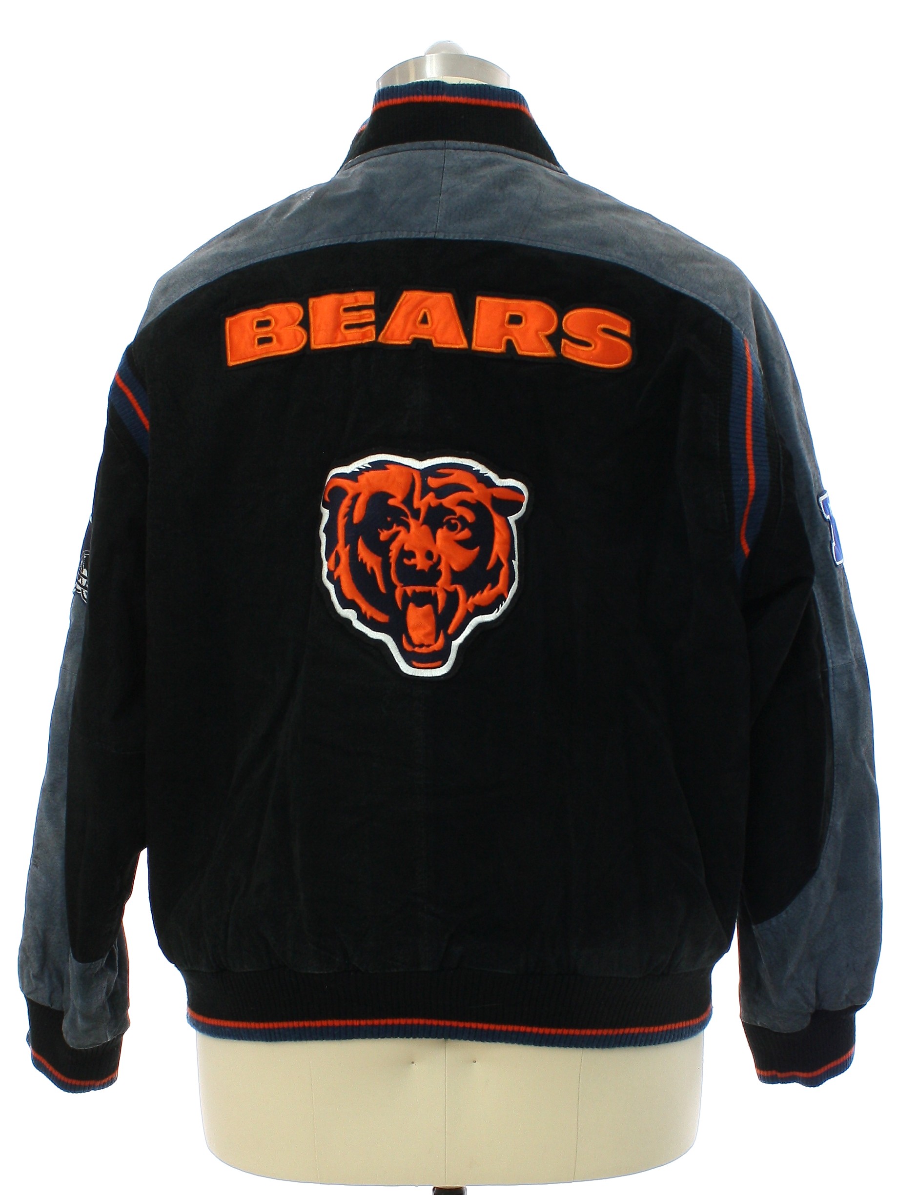 Jacket: 90s -NFL- Mens black background, gray, orange, dusty blue ...