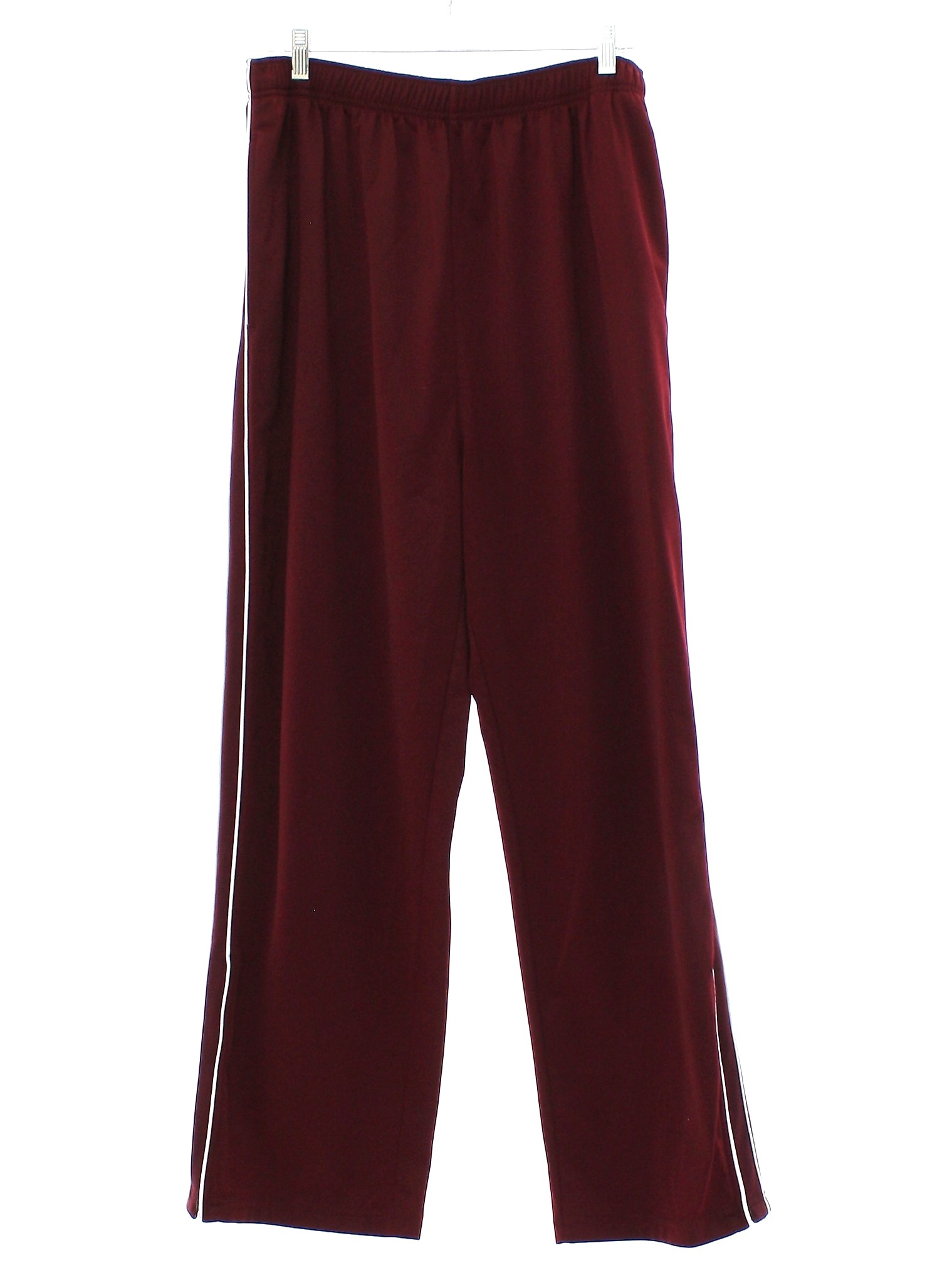 Tek Gear 1990s Vintage Pants: 90s -Tek Gear- Mens burgundy polyester knit  track pants warm up pants lounge pants with pull on styling, elasticized  waistband, waist drawstring, flared legs with zippered inset