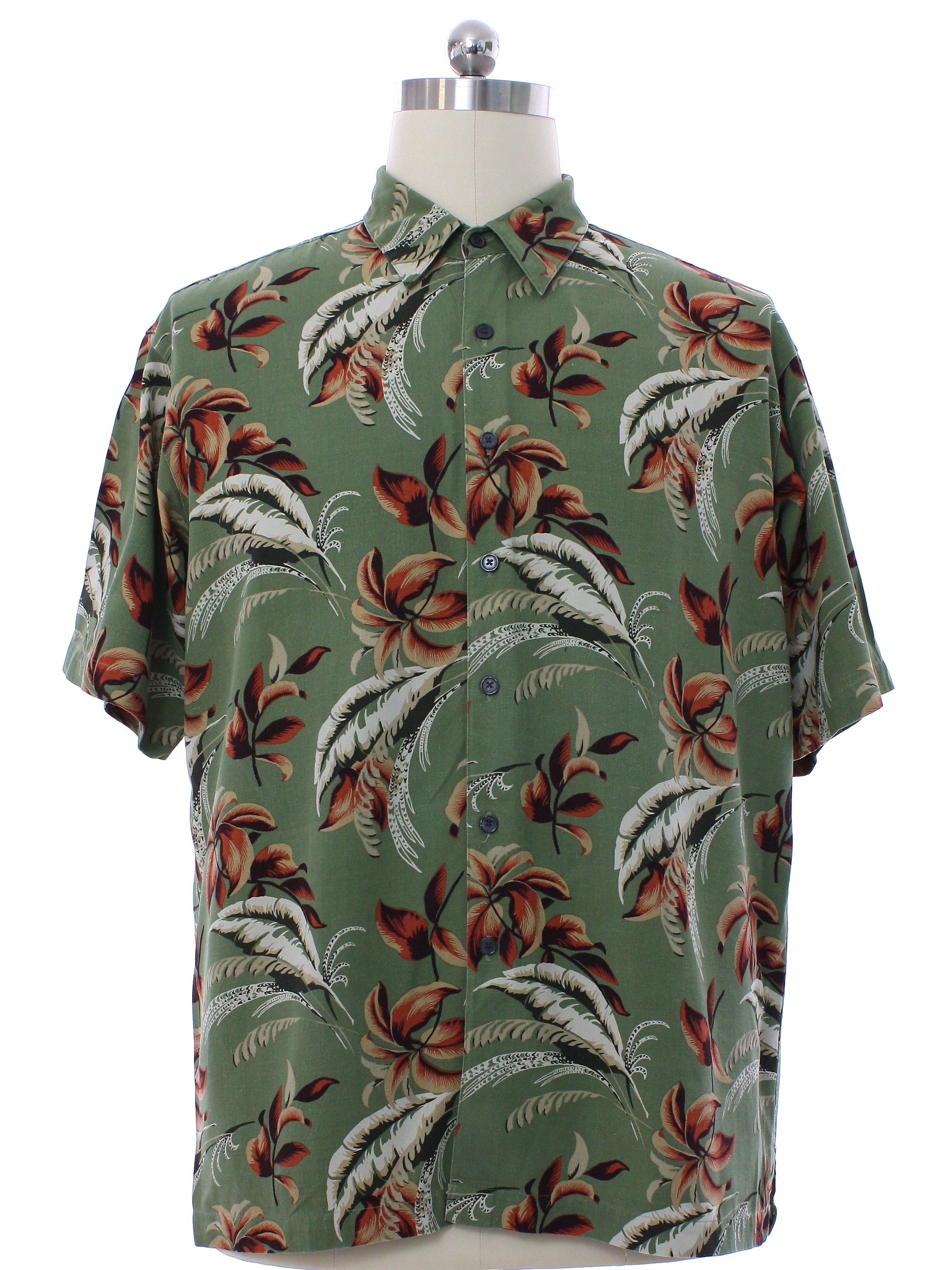 Nineties Vintage Hawaiian Shirt: 90s -Izod- Mens olive green background ...