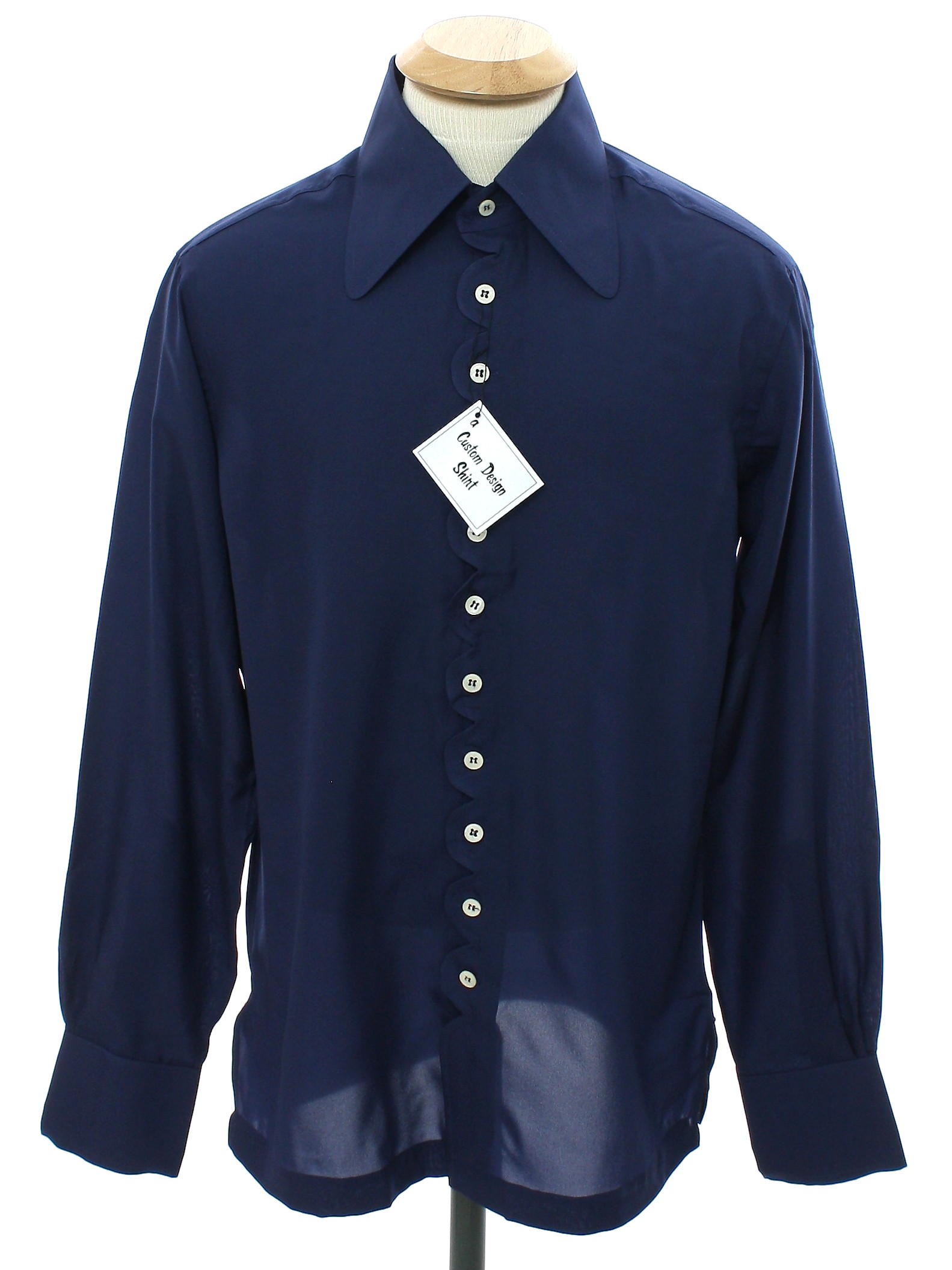 Retro 60's Shirt: 60s -Morrie Geyer- Mens navy blue silky polyester ...