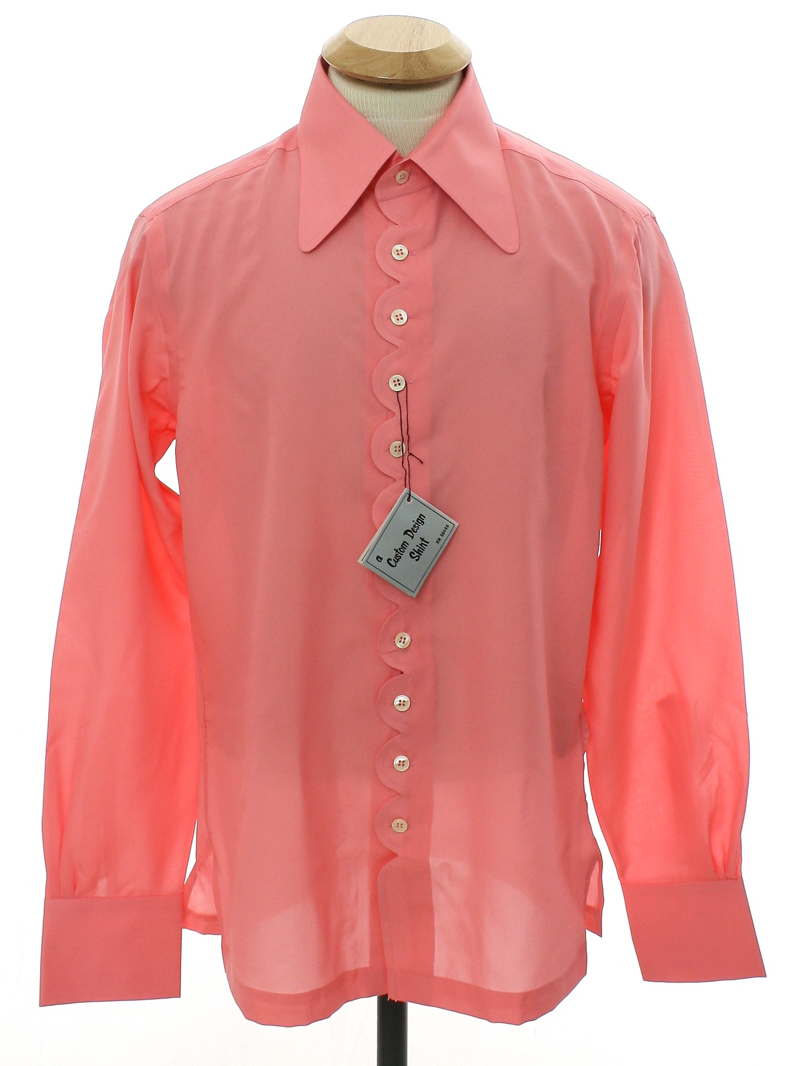 1960's Retro Shirt: 60s -Morrie Geyer- Mens coral pink silky polyester ...
