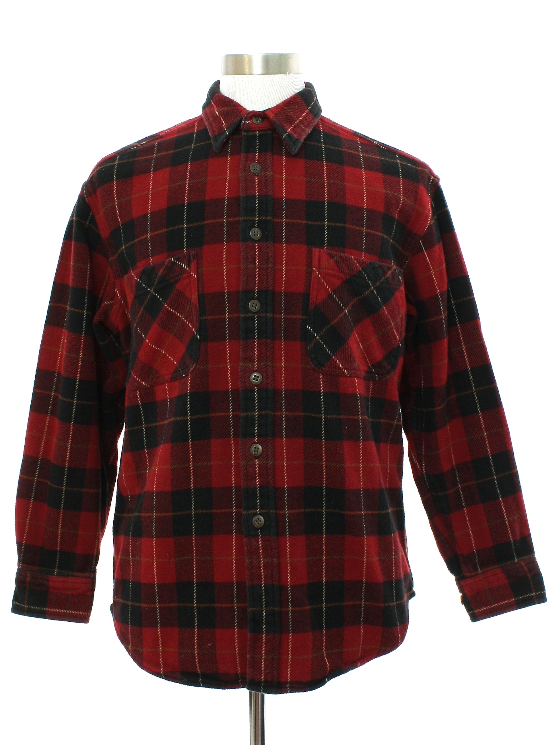 Shirt: 90s -St Johns Bay- Mens red and black lumber jack plaid heavy ...