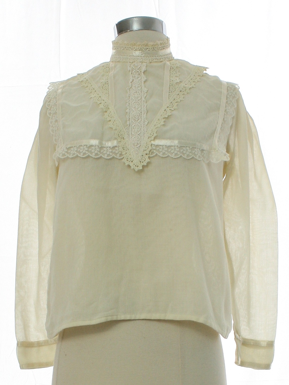 1970's Vintage Shirt: 70s -No Label- Womens petite ivory semi-sheer ...