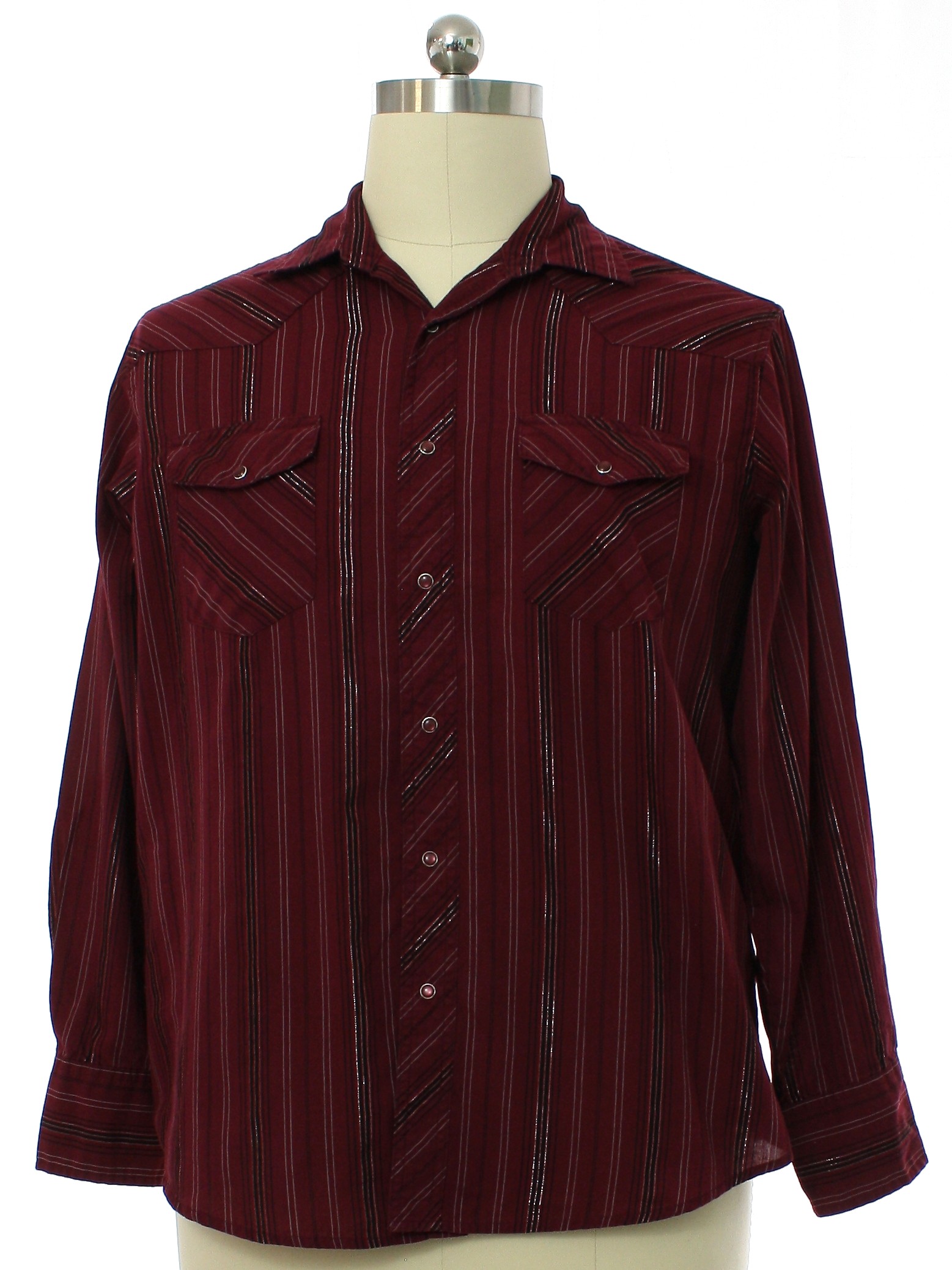 Western Shirt: 90s -Wrangler- Mens merlot red background polyester ...