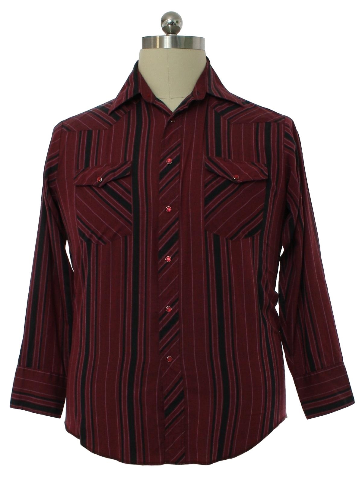 Western Shirt: 90s -Rustler- Mens merlot red background polyester ...