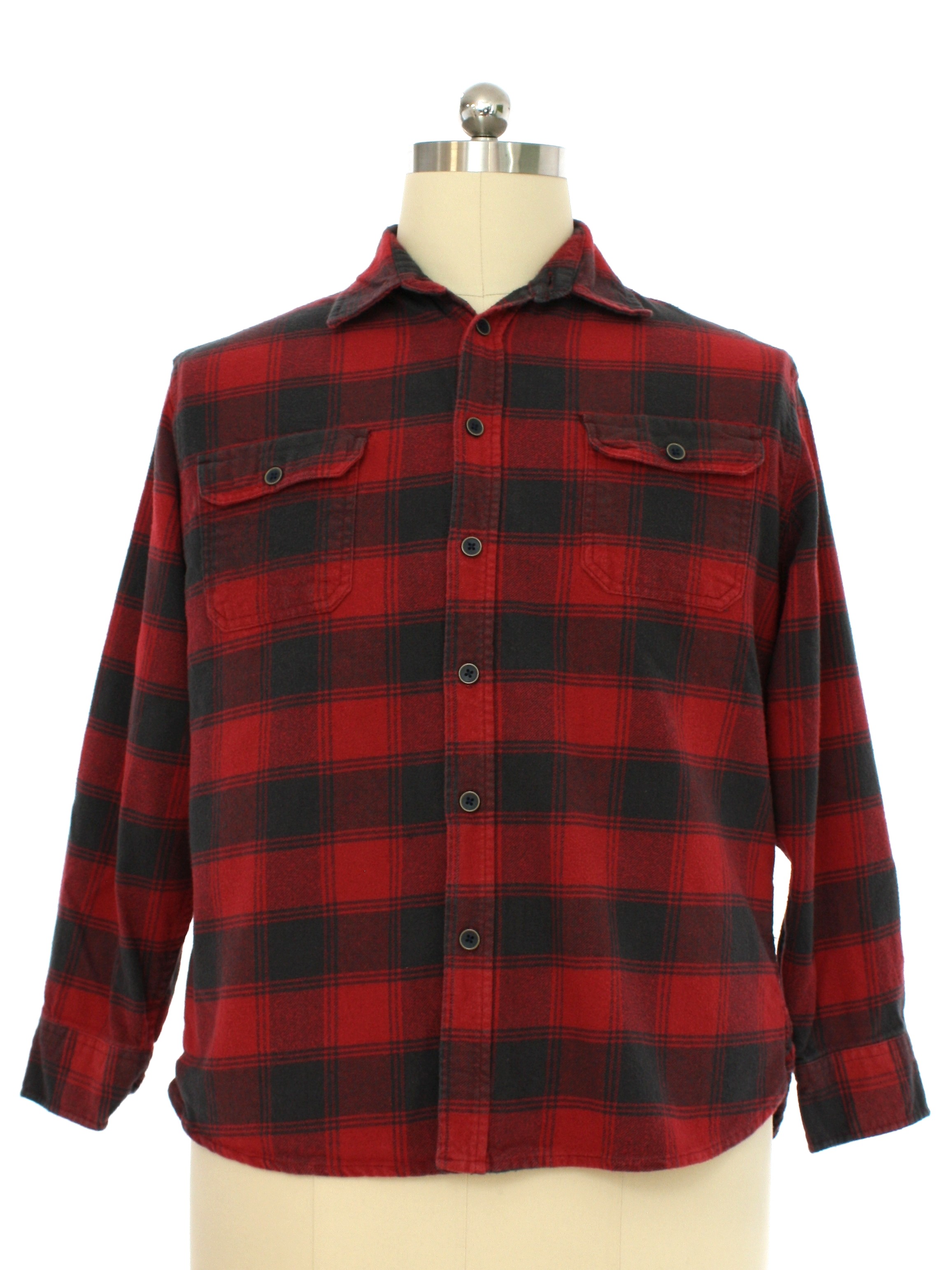 Shirt: 90s -Jachs- Mens red and charcoal gray checkered plaid heavy ...