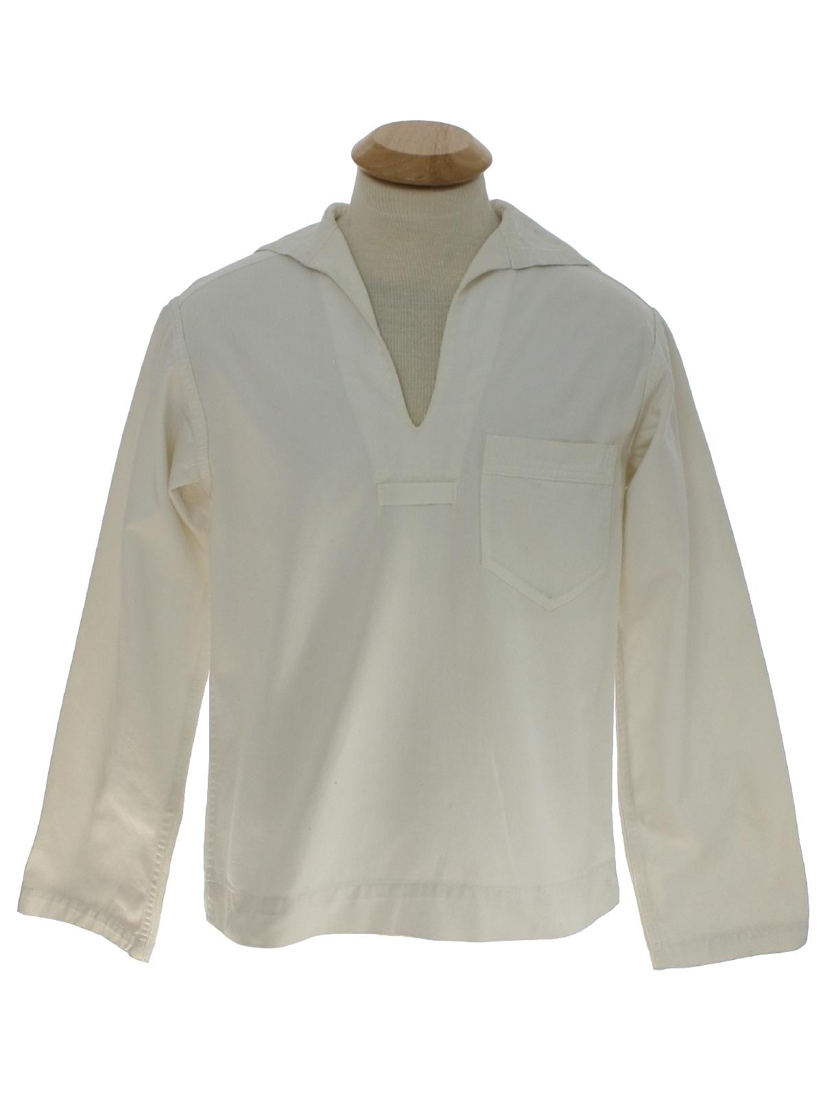 Vintage 40s Shirt: 40s -KODokken- Unisex white denim cotton longsleeve ...