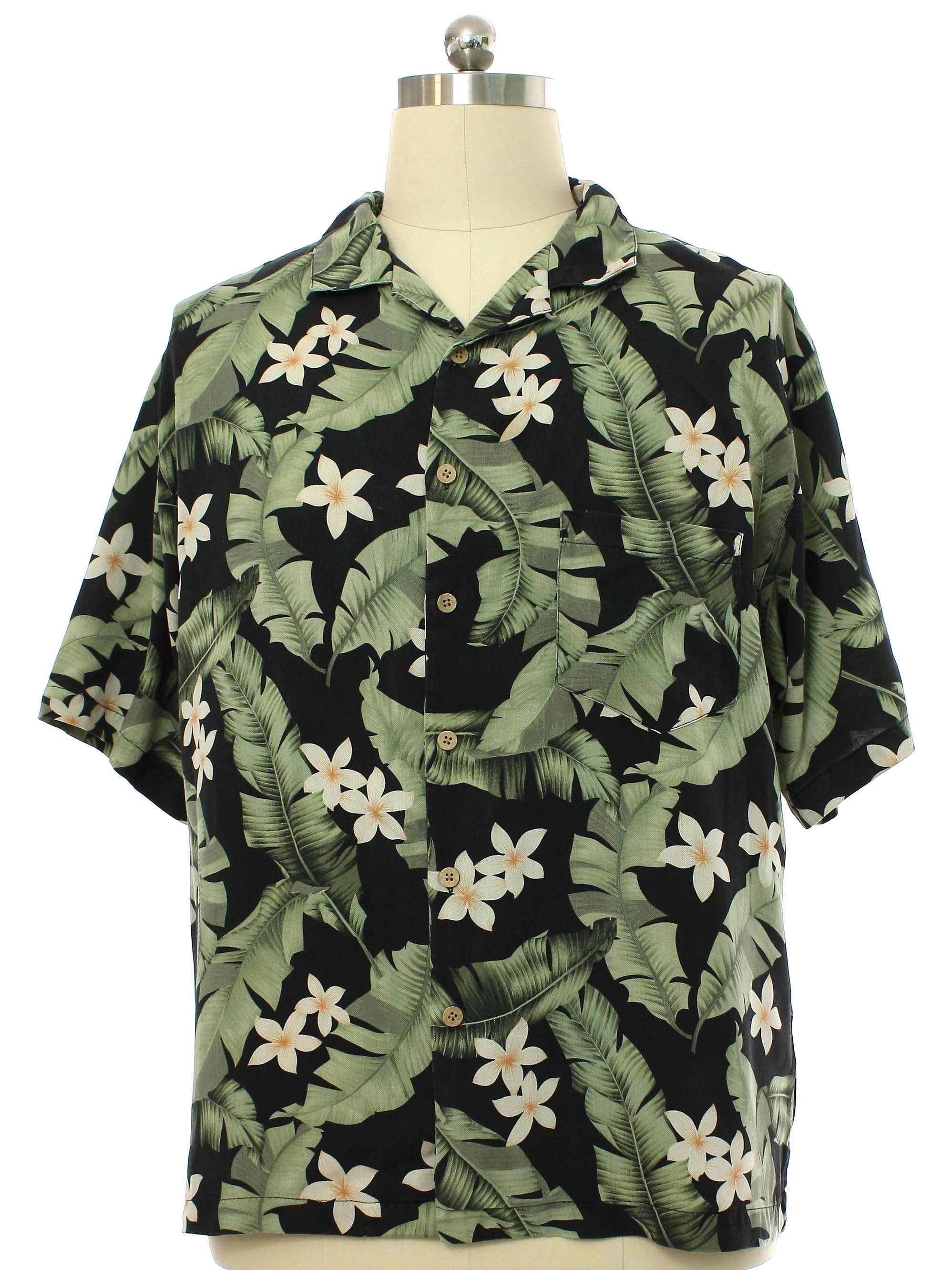 Hawaiian Shirt: 90s -Jamaica Jaxx- Mens black background, white, gold ...