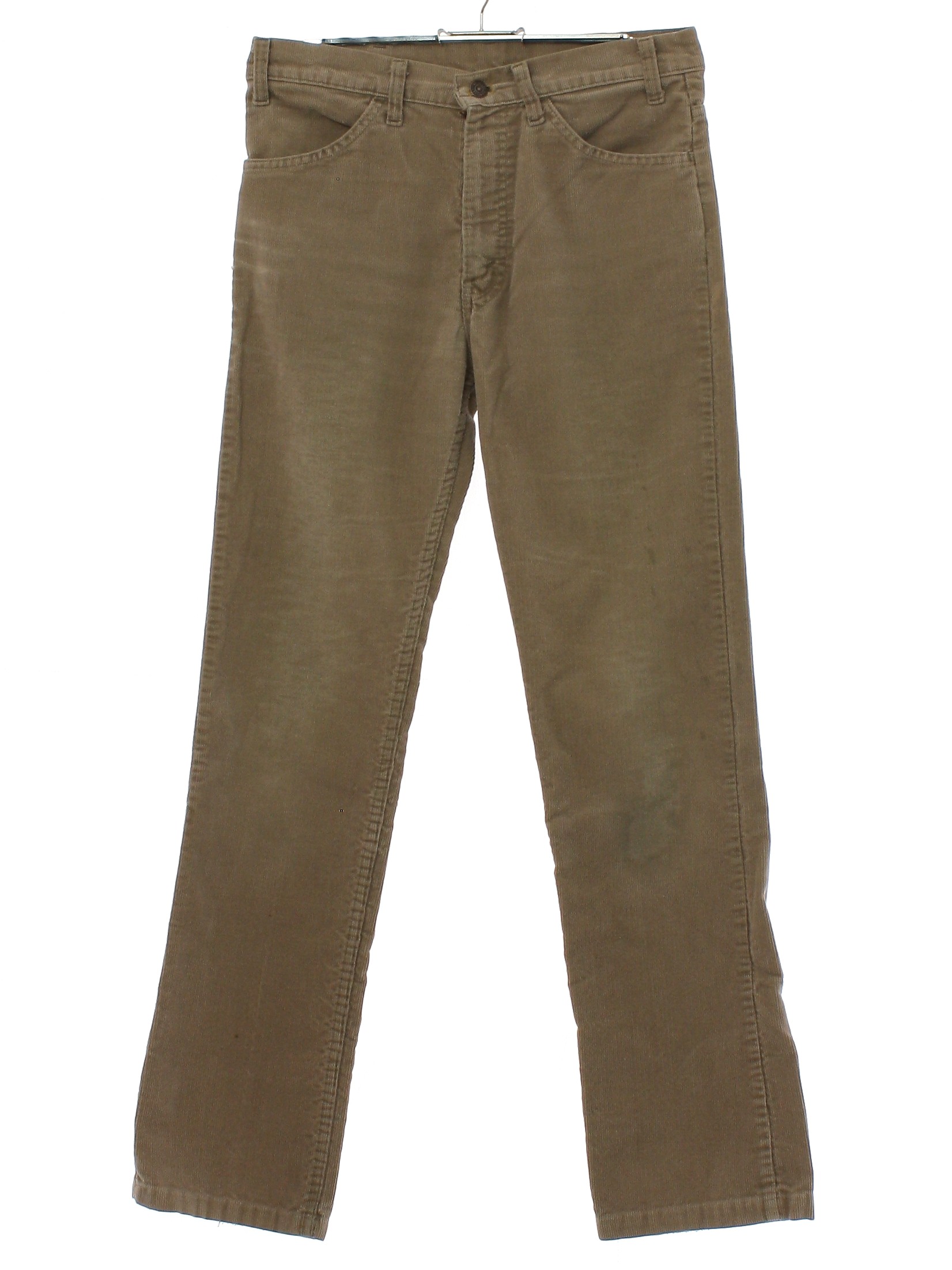 70s Vintage Levis 515 Pants: 70s or early 80s -Levis 515- Mens beige  background cotton polyester standard wale corduroy, four pocket straight  leg corduroy pants with front button and metal zipper closure,