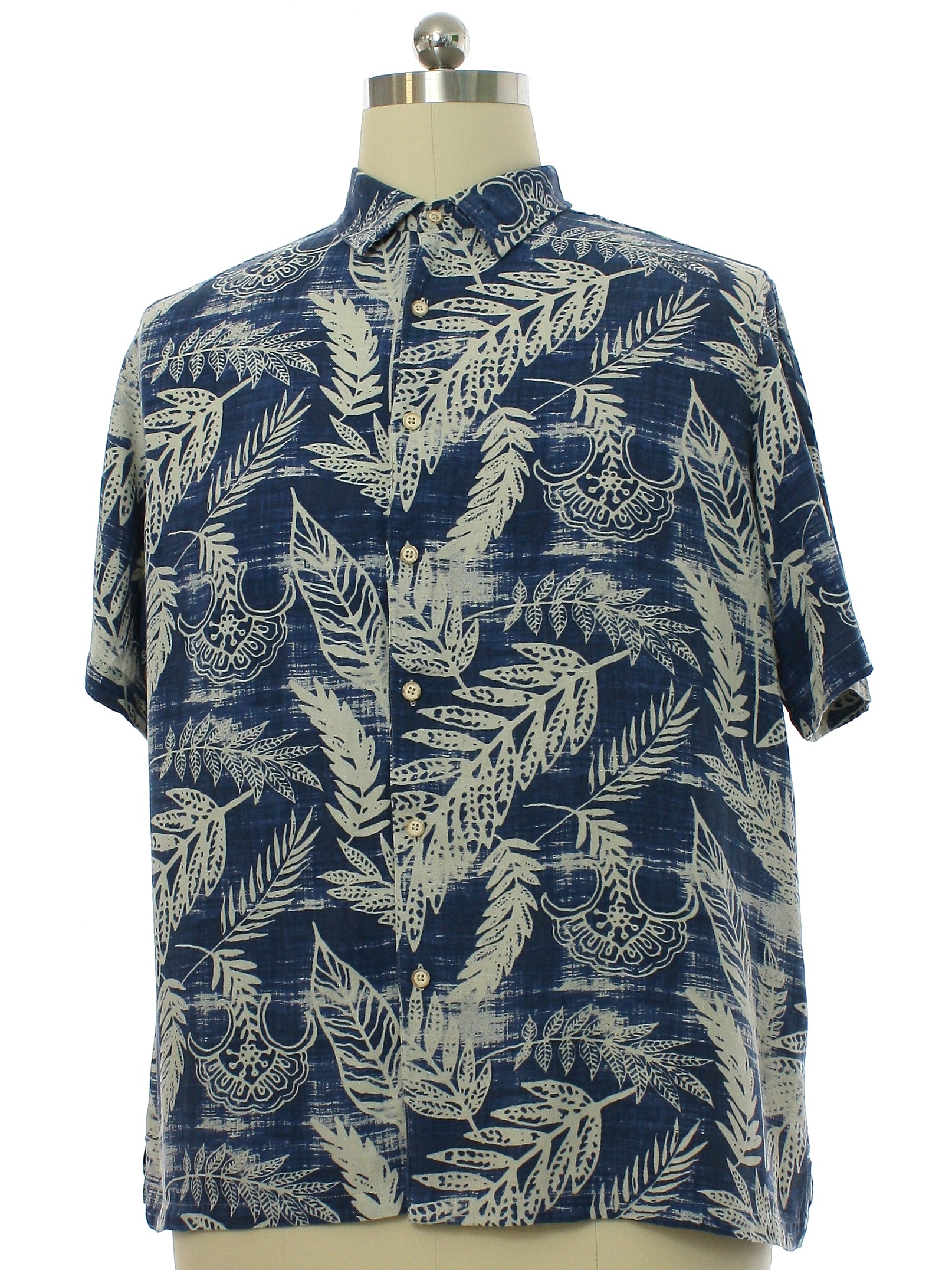 Hawaiian Shirt: 90s -Margaritaville- Mens blue background silk linen ...