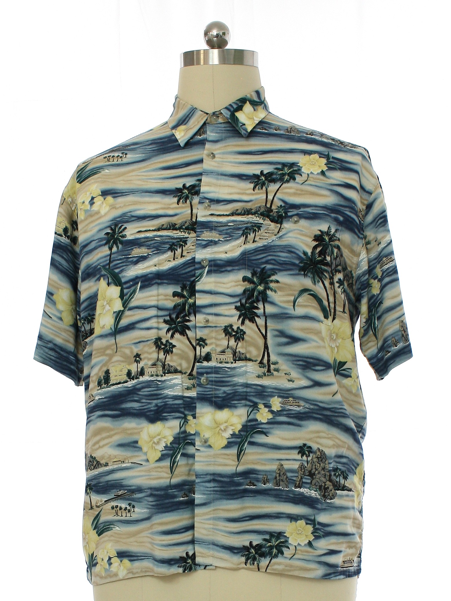 Nineties Vintage Hawaiian Shirt: 90s -Campia- Mens blue multi-color ...