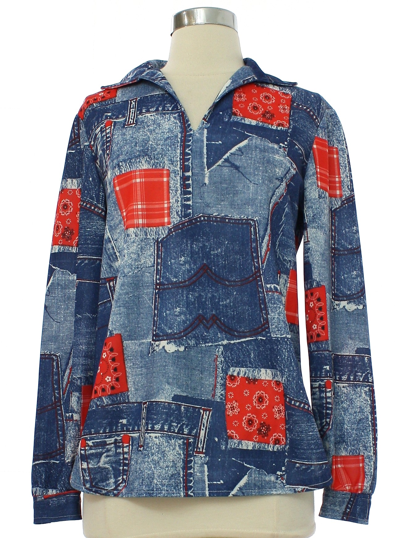 70's home sewn Hippie Shirt: 70s -home sewn- Womens shades of blue