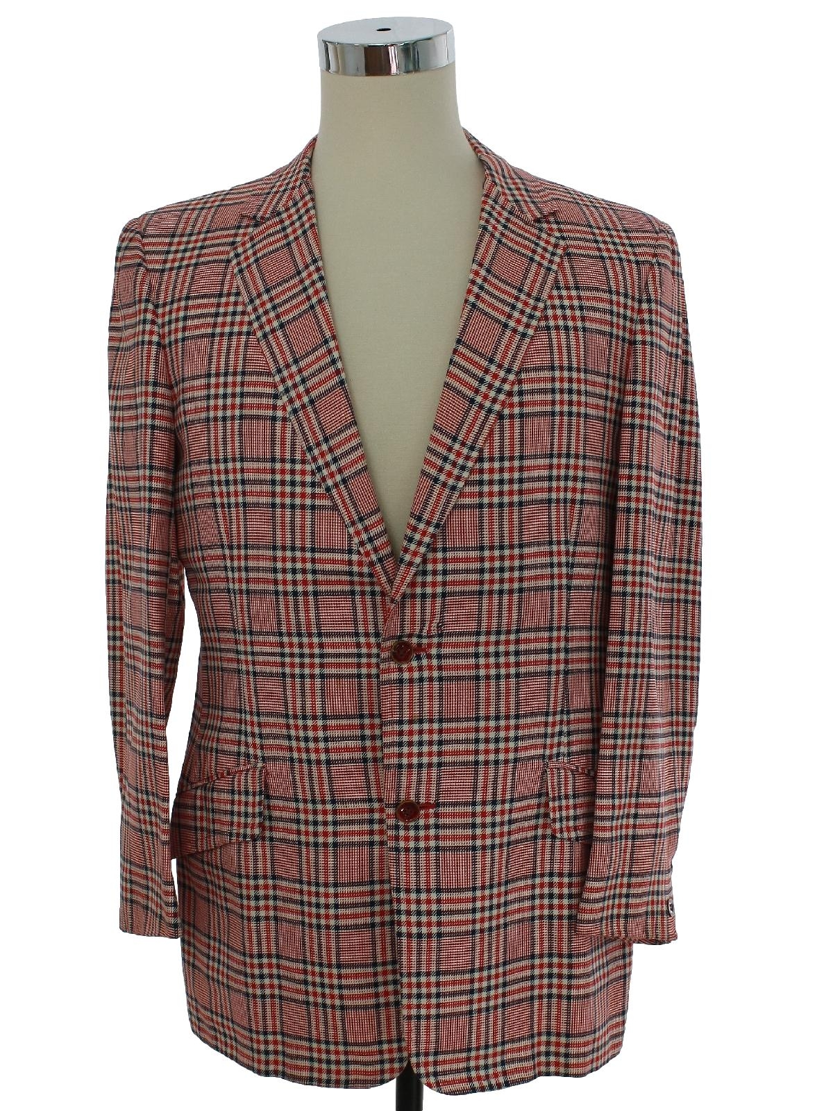 1970's Retro Jacket: 70s -Bill Blass- Mens red, white, and blue plaid ...