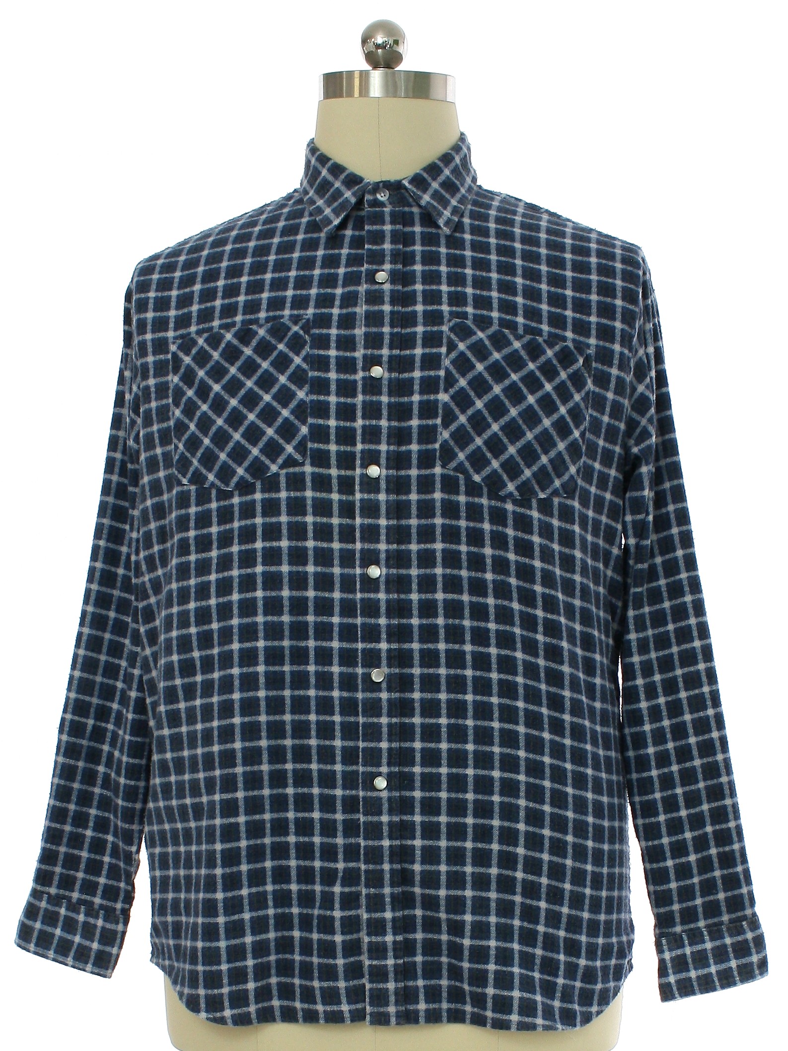 Shirt: 90s -Haband- Mens blue, white, and olive green plaid cotton ...