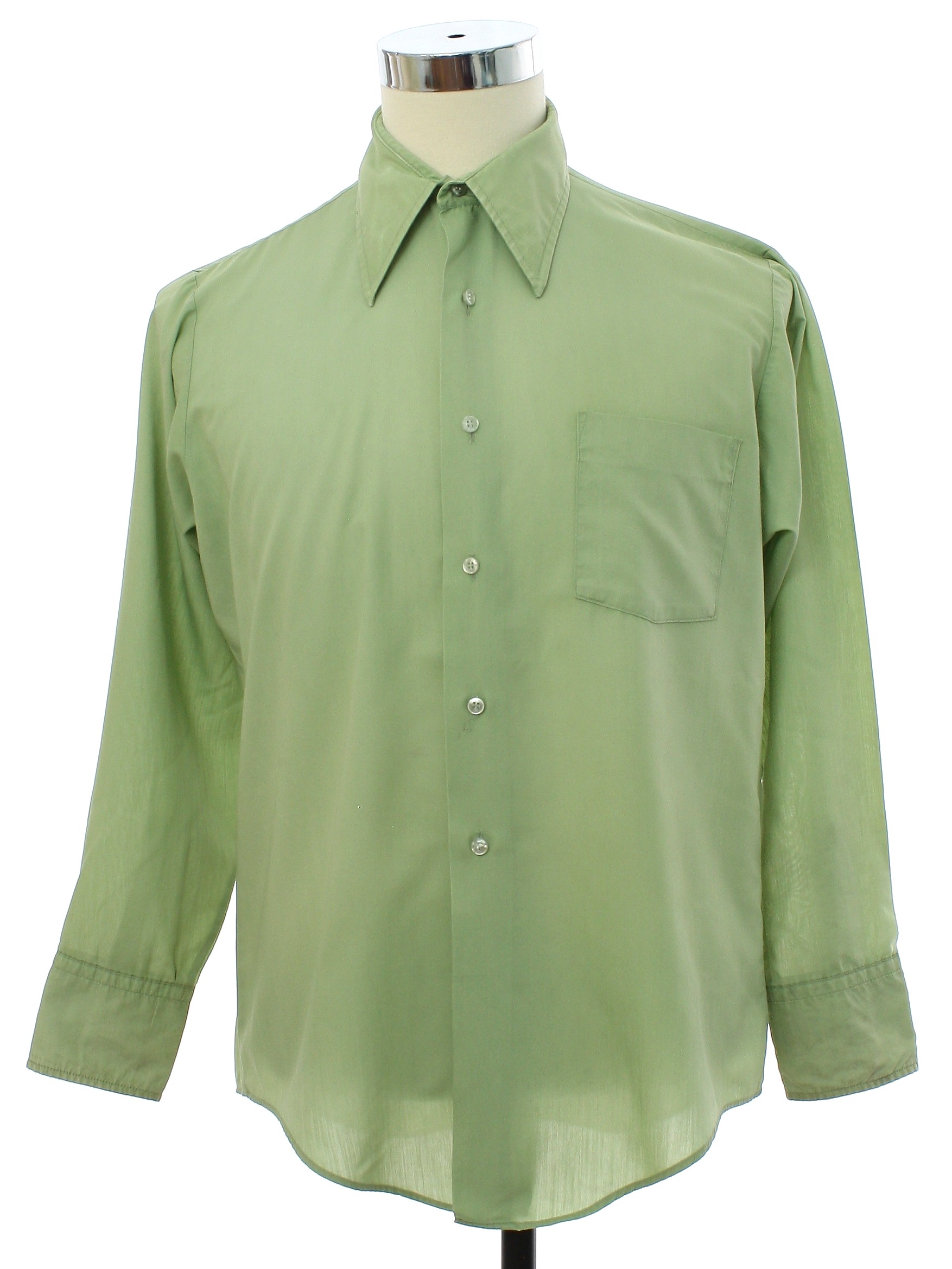 1970's Vintage Shirt: 70s -No Label- Mens sage green background ...