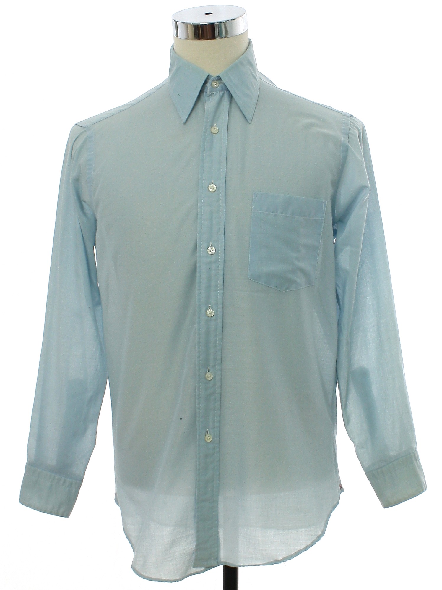 Care Label 1970s Vintage Shirt: 70s -Care Label- Mens sky blue blended ...