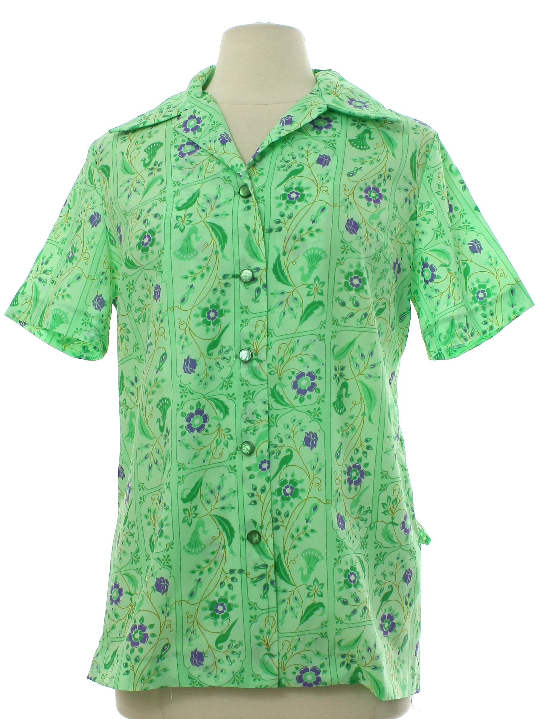 70s Retro Shirt: 70s -Pykettes- Womens mint green background silky ...
