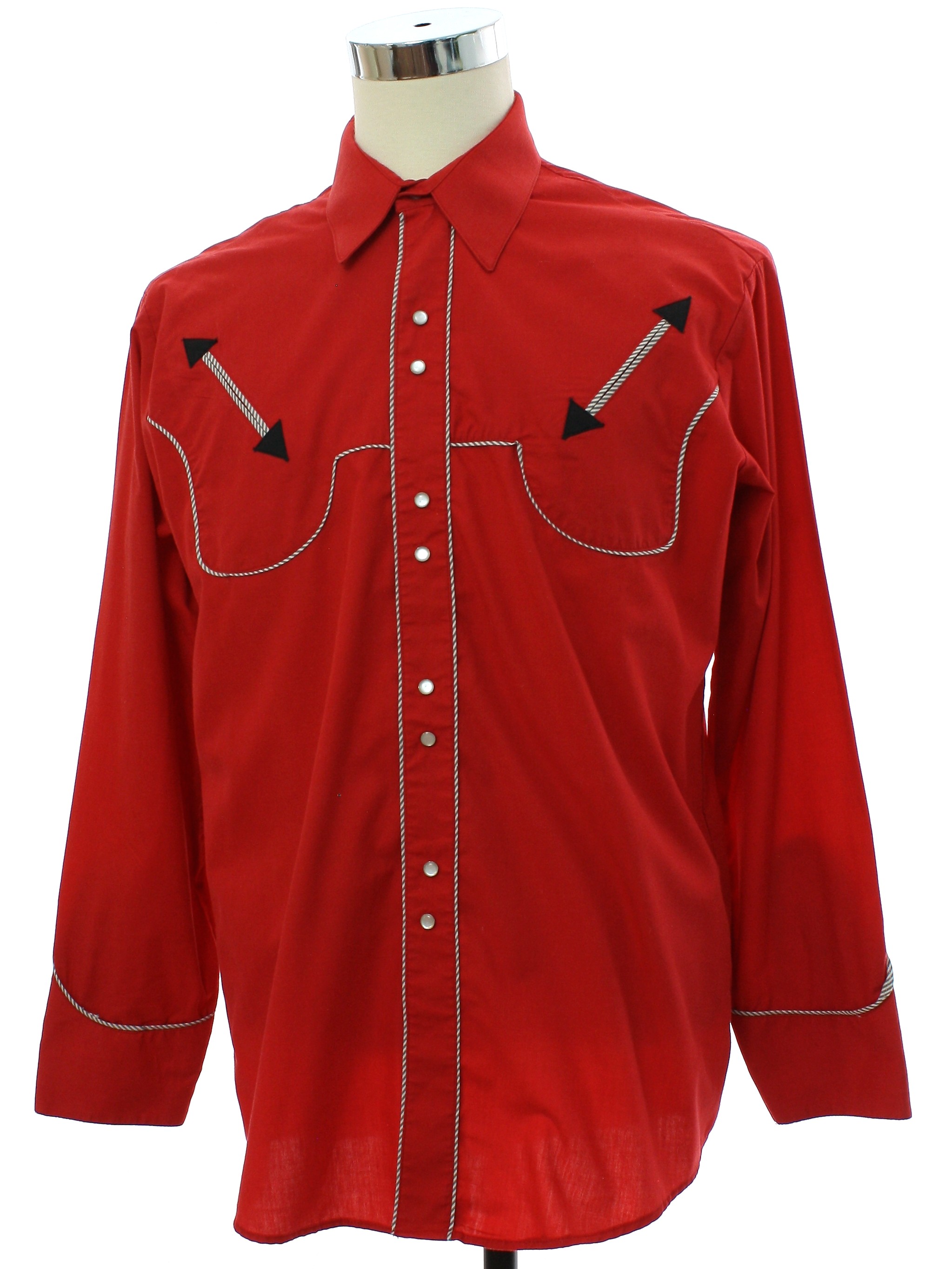 Retro 1990s Western Shirt: 90s -Custer- Mens red polyester cotton blend ...
