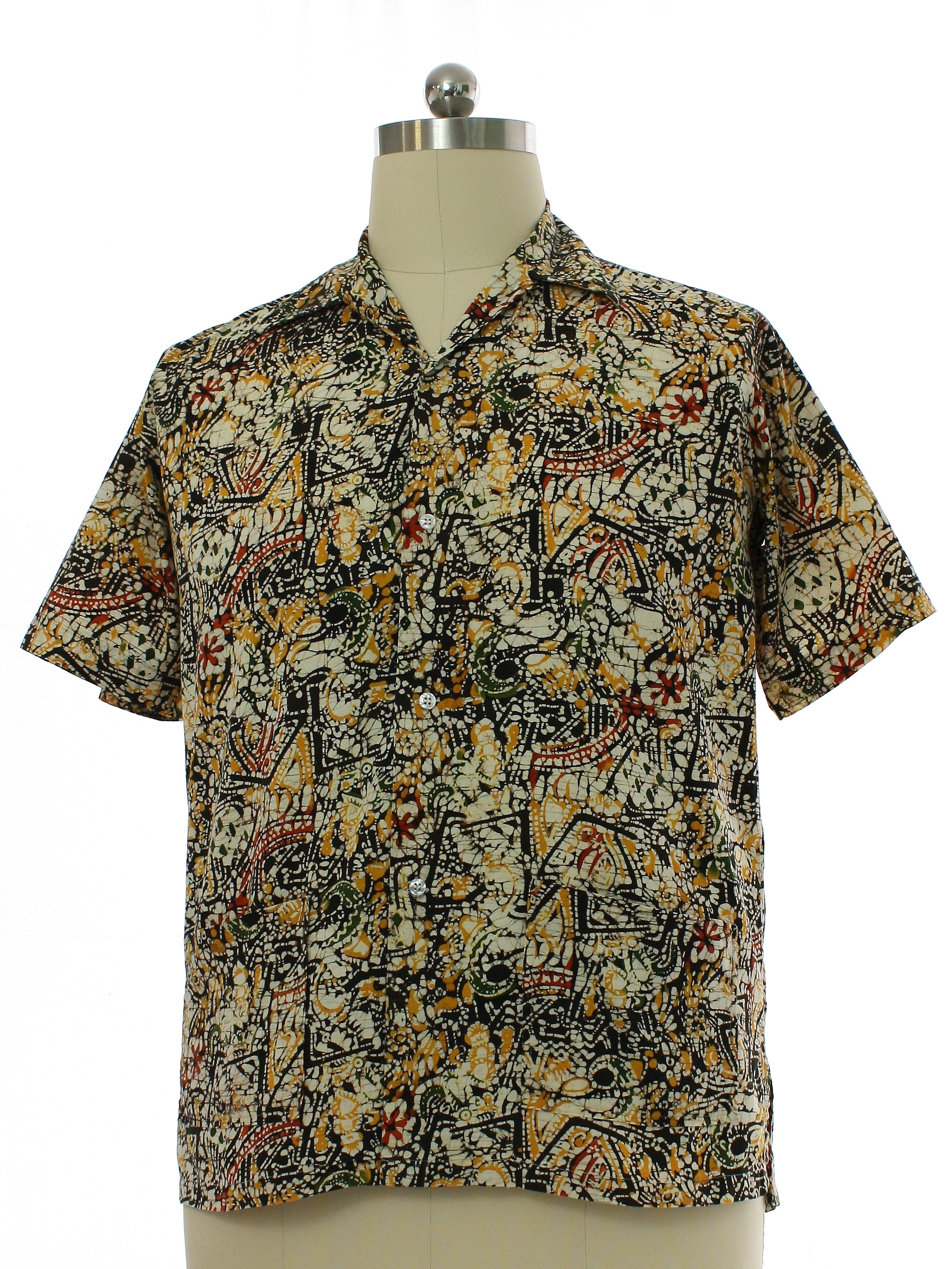 80s Hippie Shirt (X Large): 80s -X Large- Mens beige background, black ...