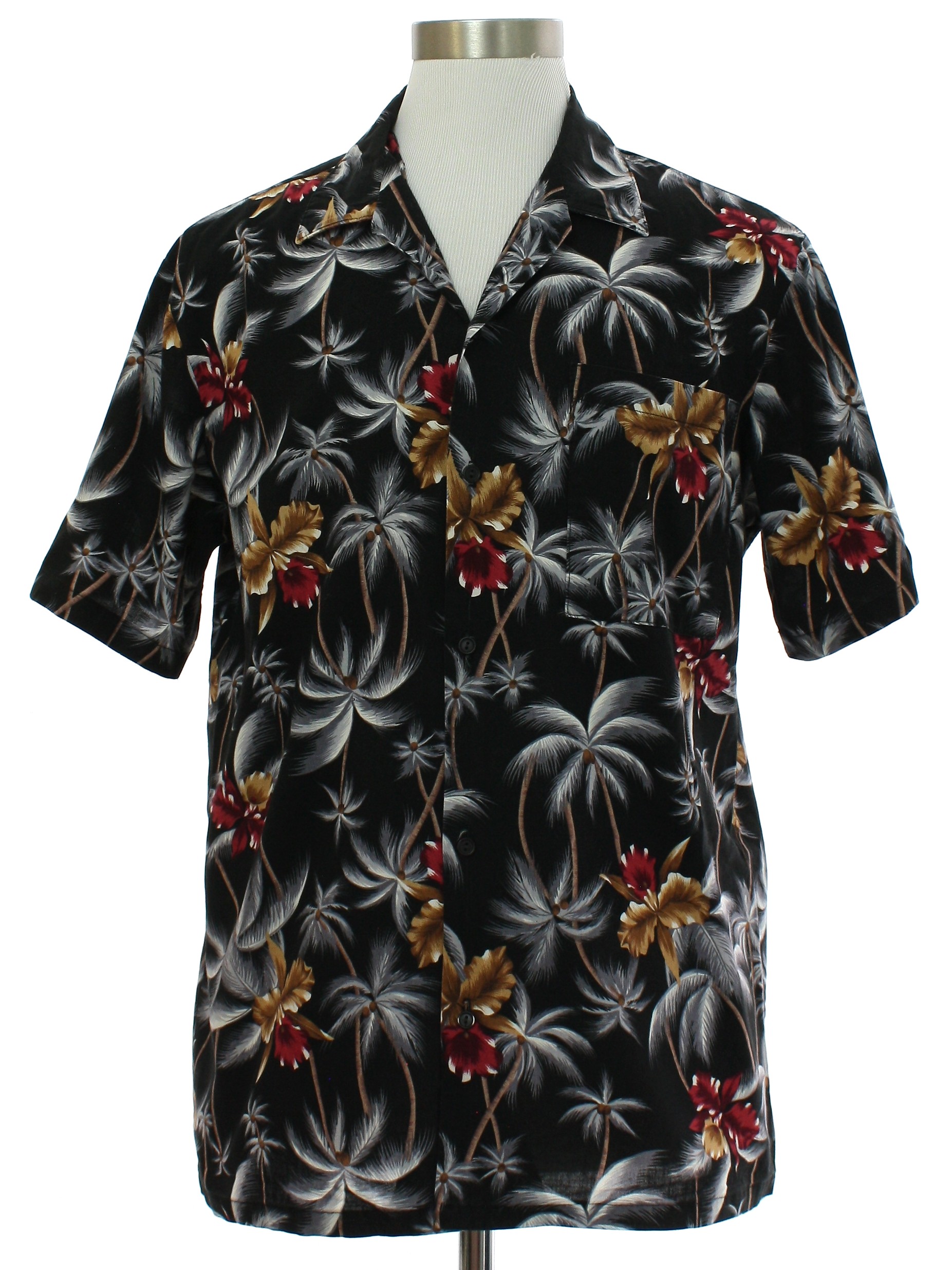 Retro 1980s Hawaiian Shirt: 80s -Hawaii Blues- Mens black background ...