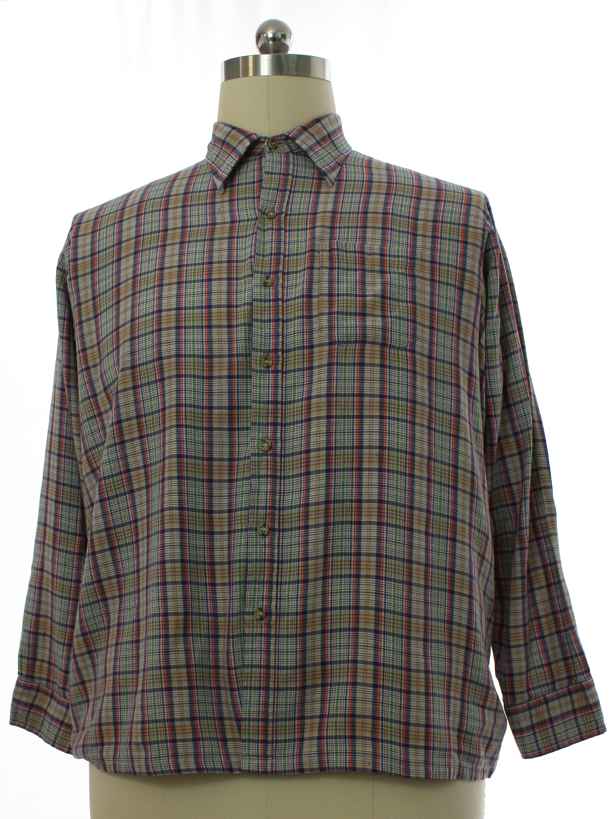 80s Shirt (Chevella): 80s -Chevella- Mens tan, green, blue, red, and ...