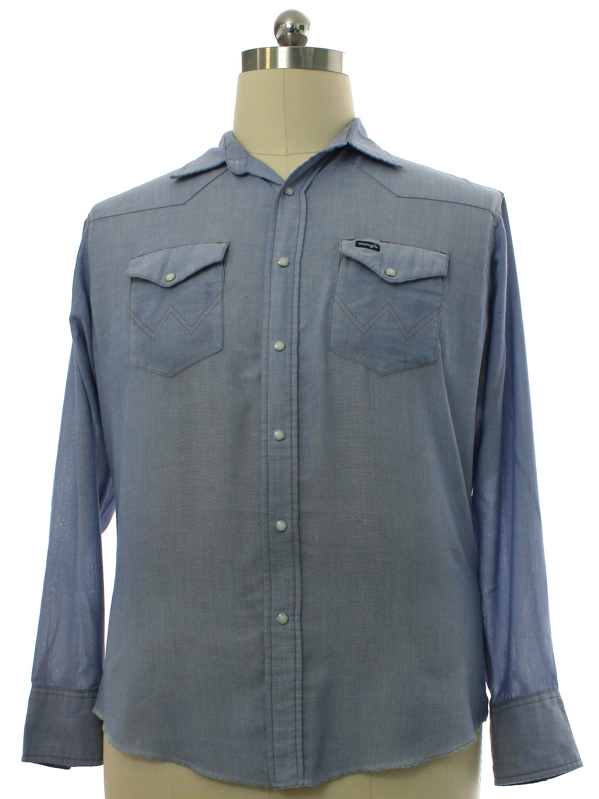 Western Shirt: 90s -Wrangler- Mens dusty blue background polyester ...