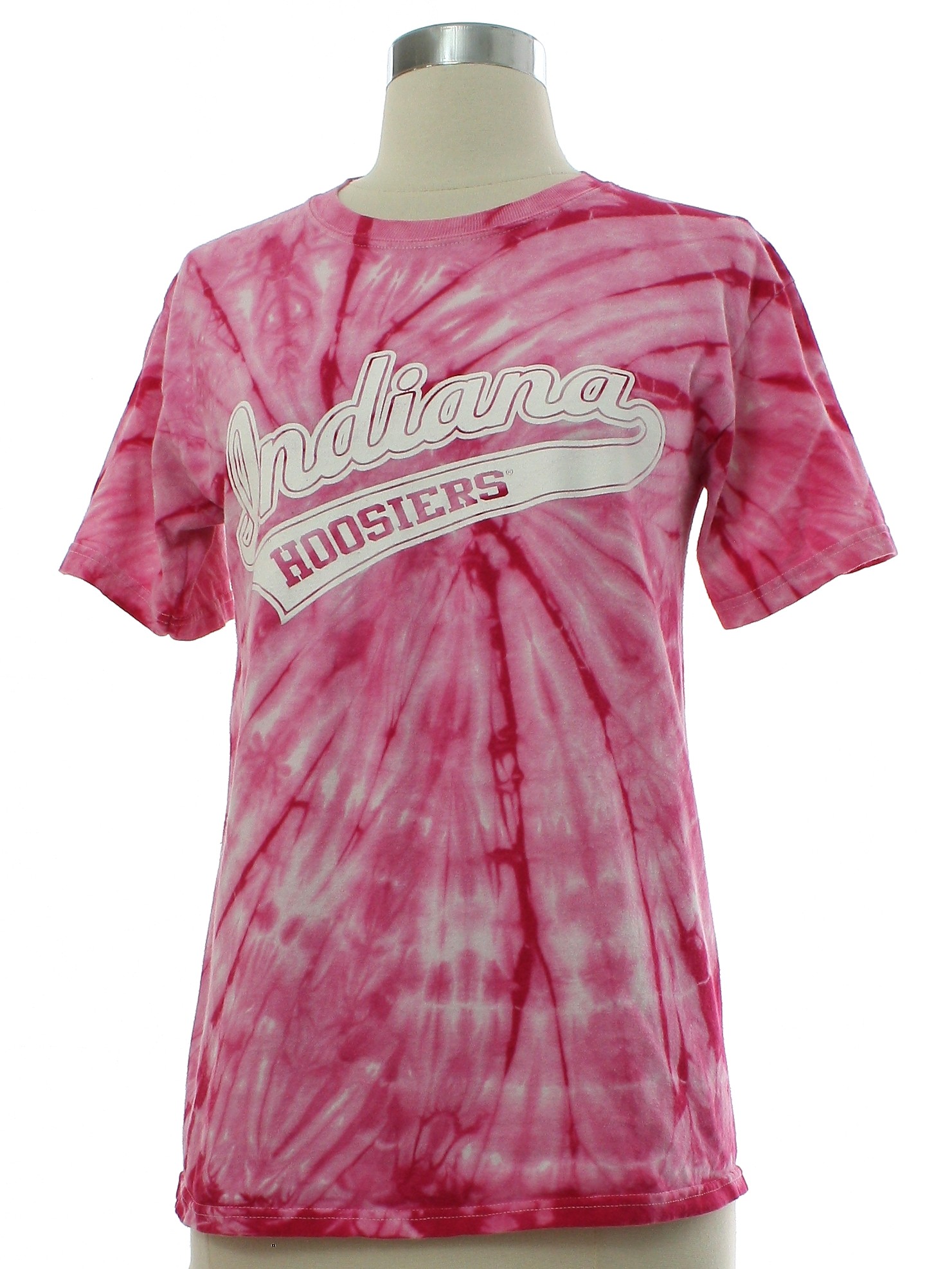T Shirt: 90s -Hanes- Womens pink tie dye background cotton short