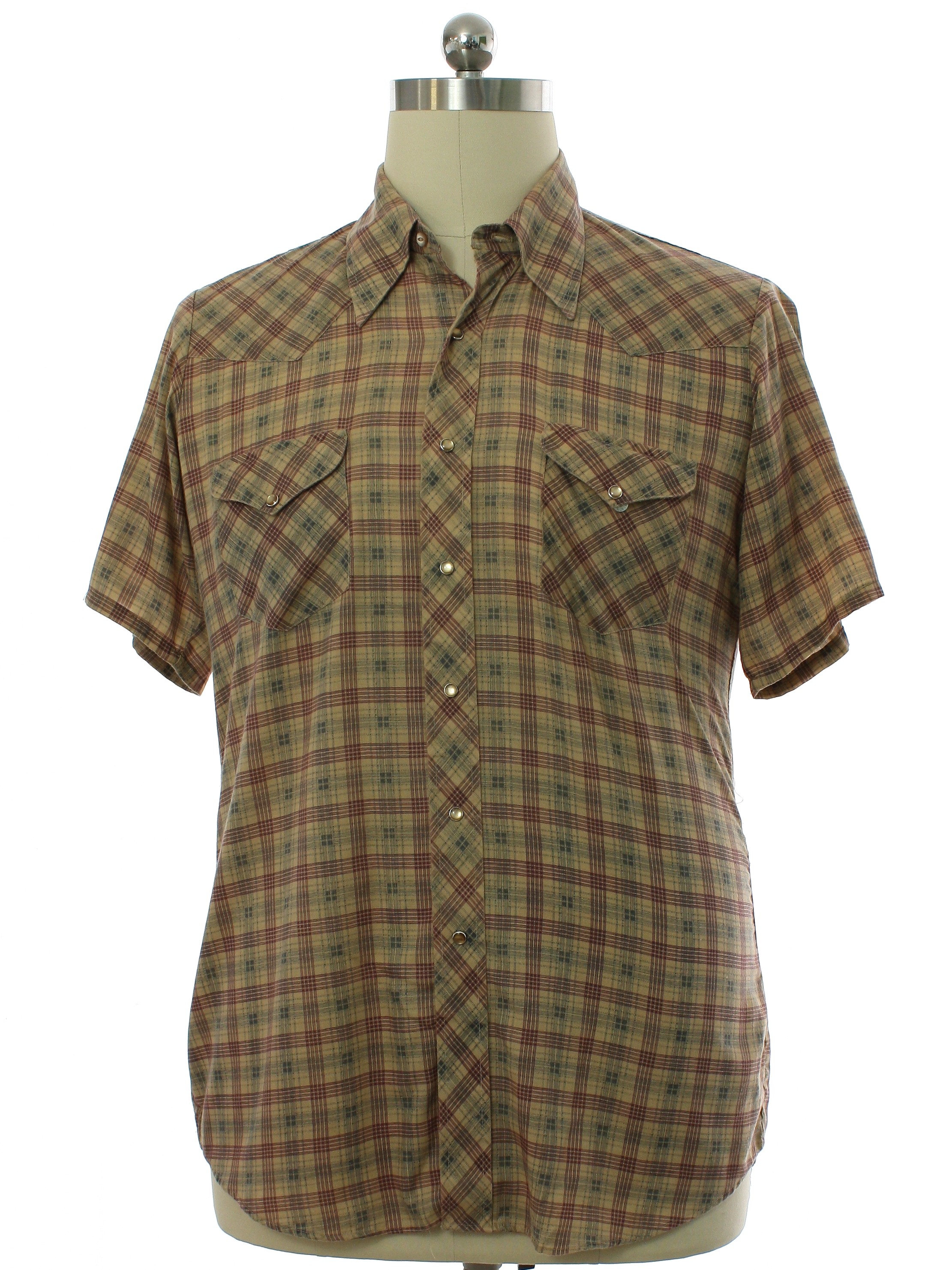 Seventies Vintage Western Shirt: 70s -Miller- Mens tan, gray, and ...
