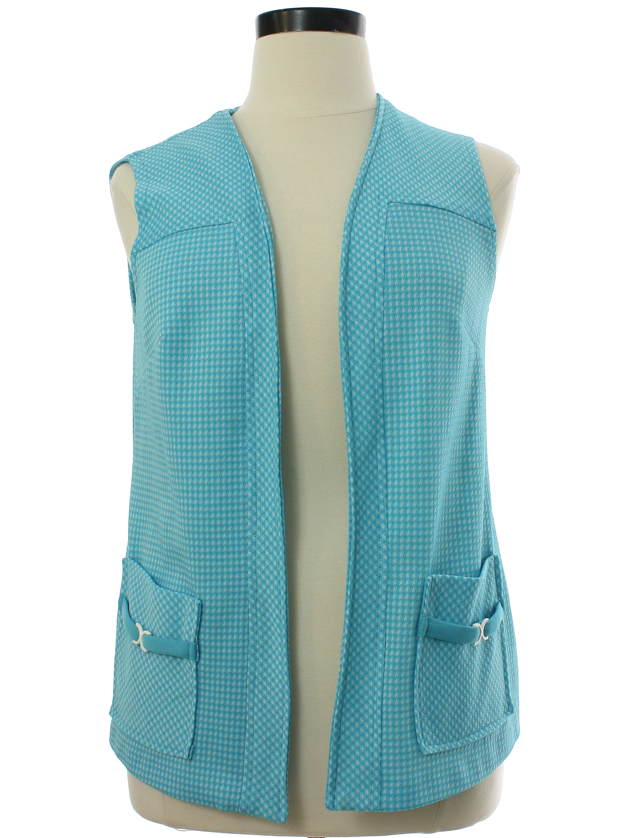 1970's Retro Vest: 70s -Care Label- Womens turquoise and white ...