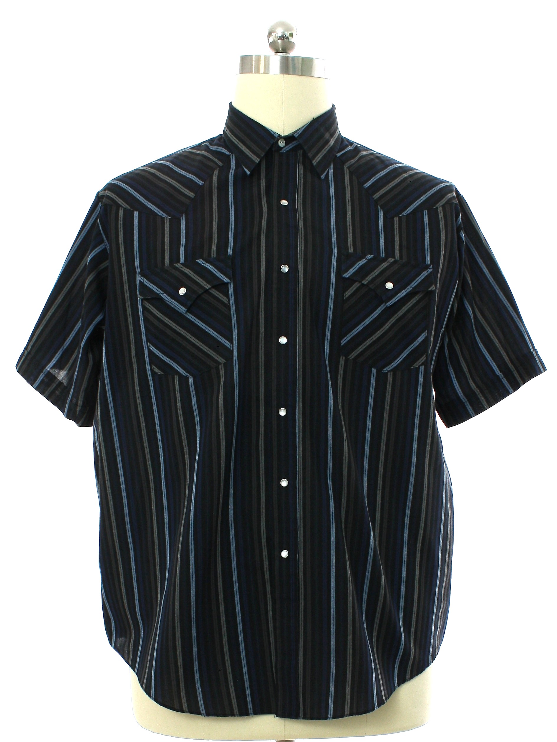 Western Shirt: 90s -Plains Western Wear- Mens black striped polyester ...