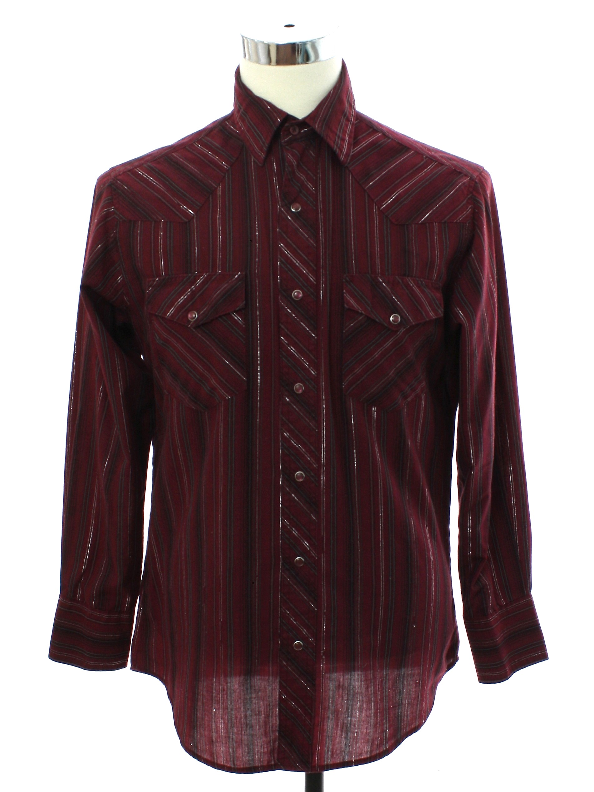 Western Shirt: 90s -Wrangler- Mens maroon background polyester cotton ...