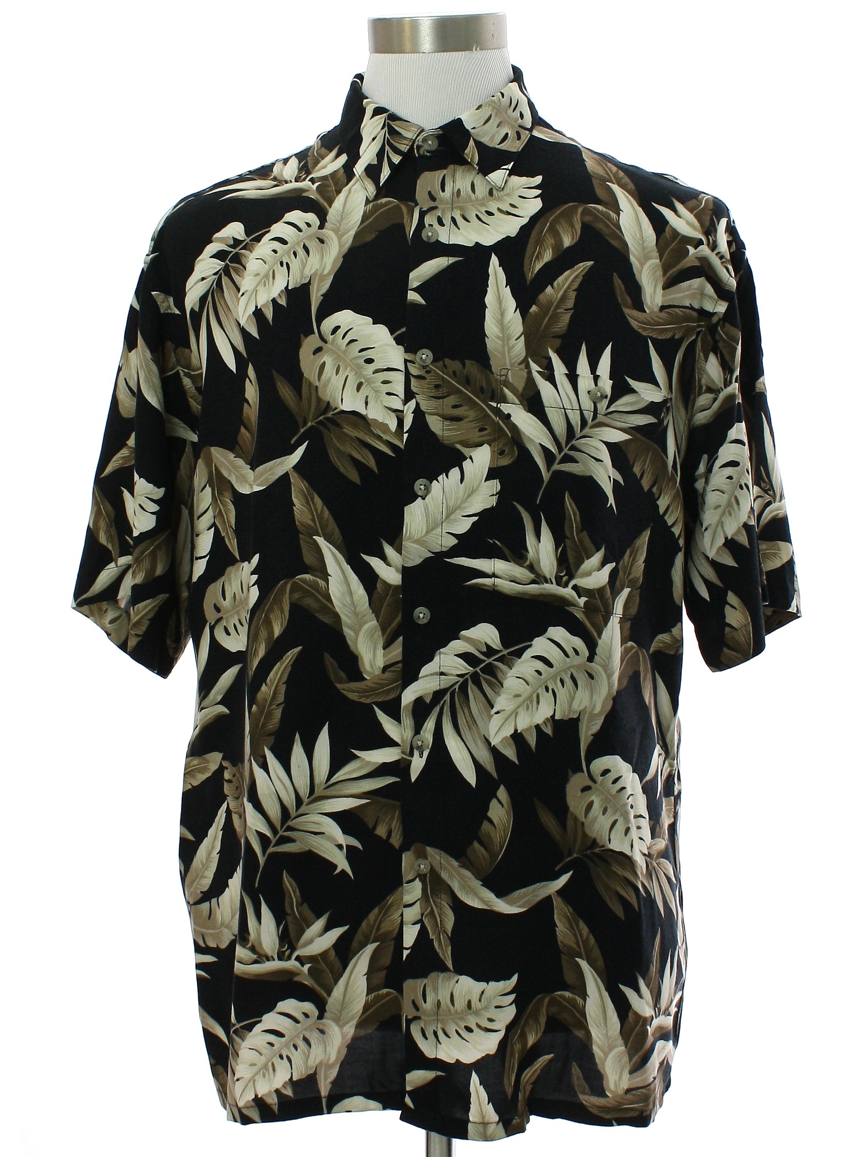 90s Hawaiian Shirt (Pierre Cardin): 90s -Pierre Cardin- Mens black