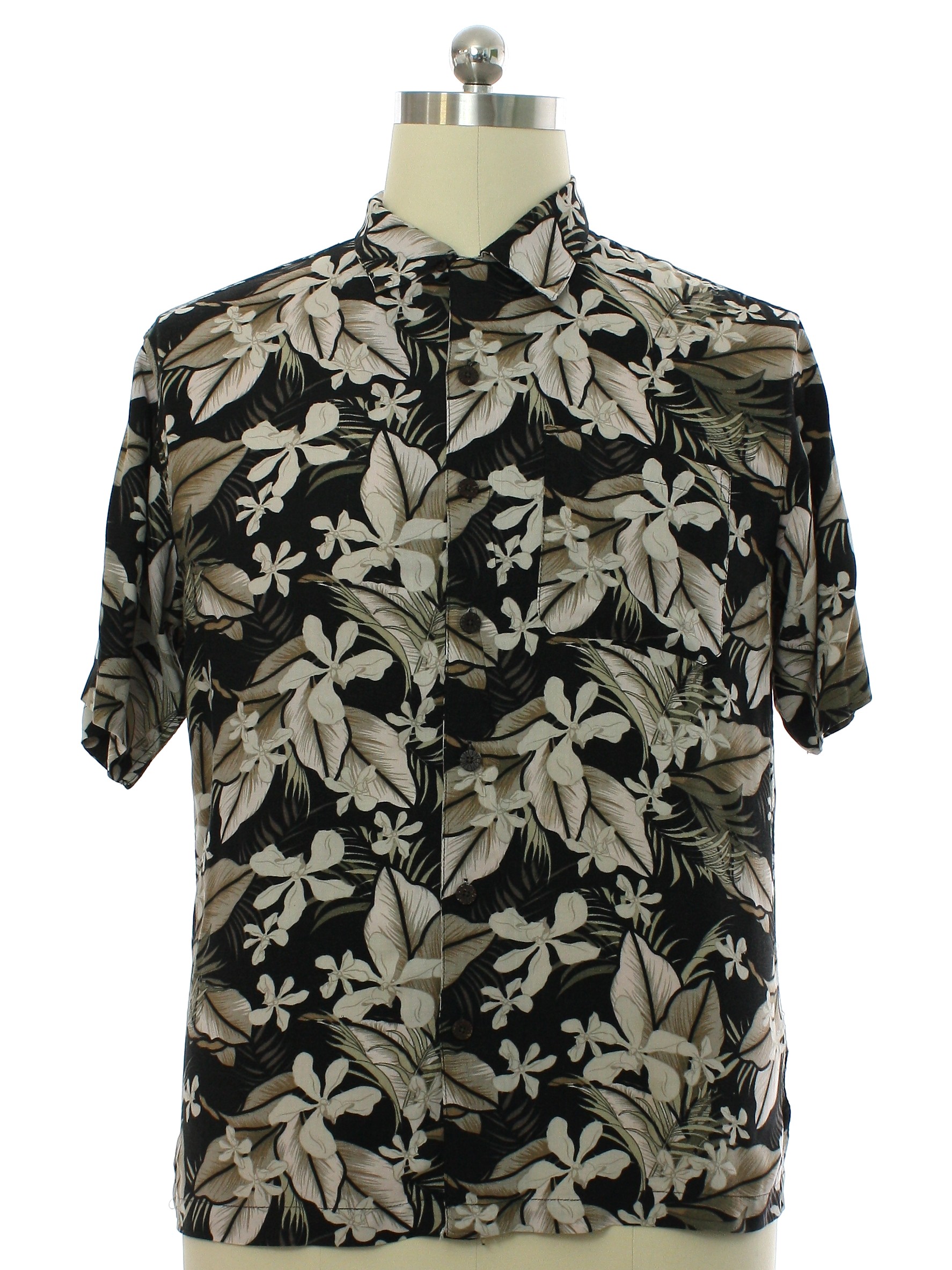 Hawaiian Shirt: 90s -Caribbean- Mens black background rayon short ...