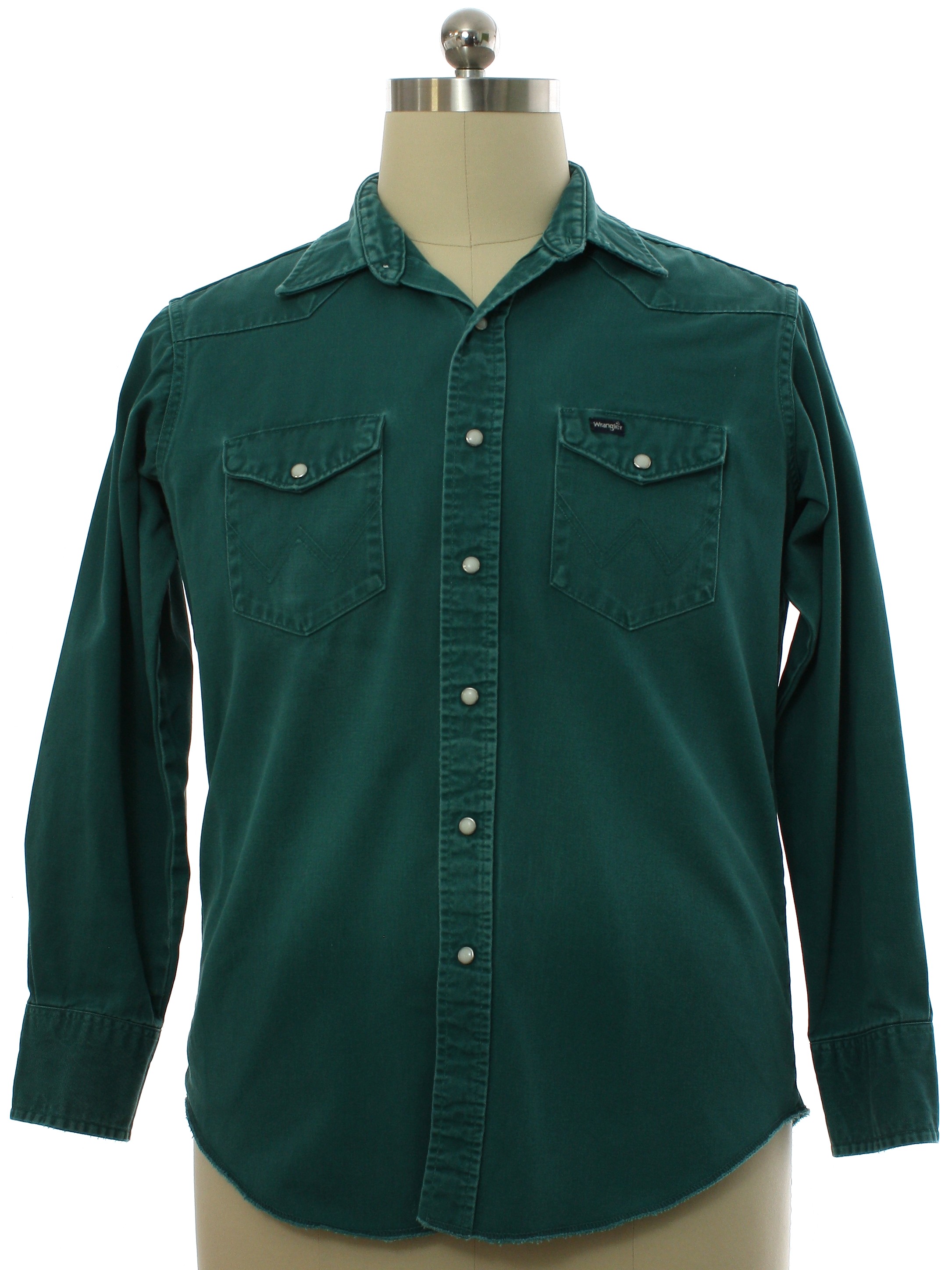 Nineties Vintage Western Shirt: 90s -Wrangler- Mens faded pine green ...