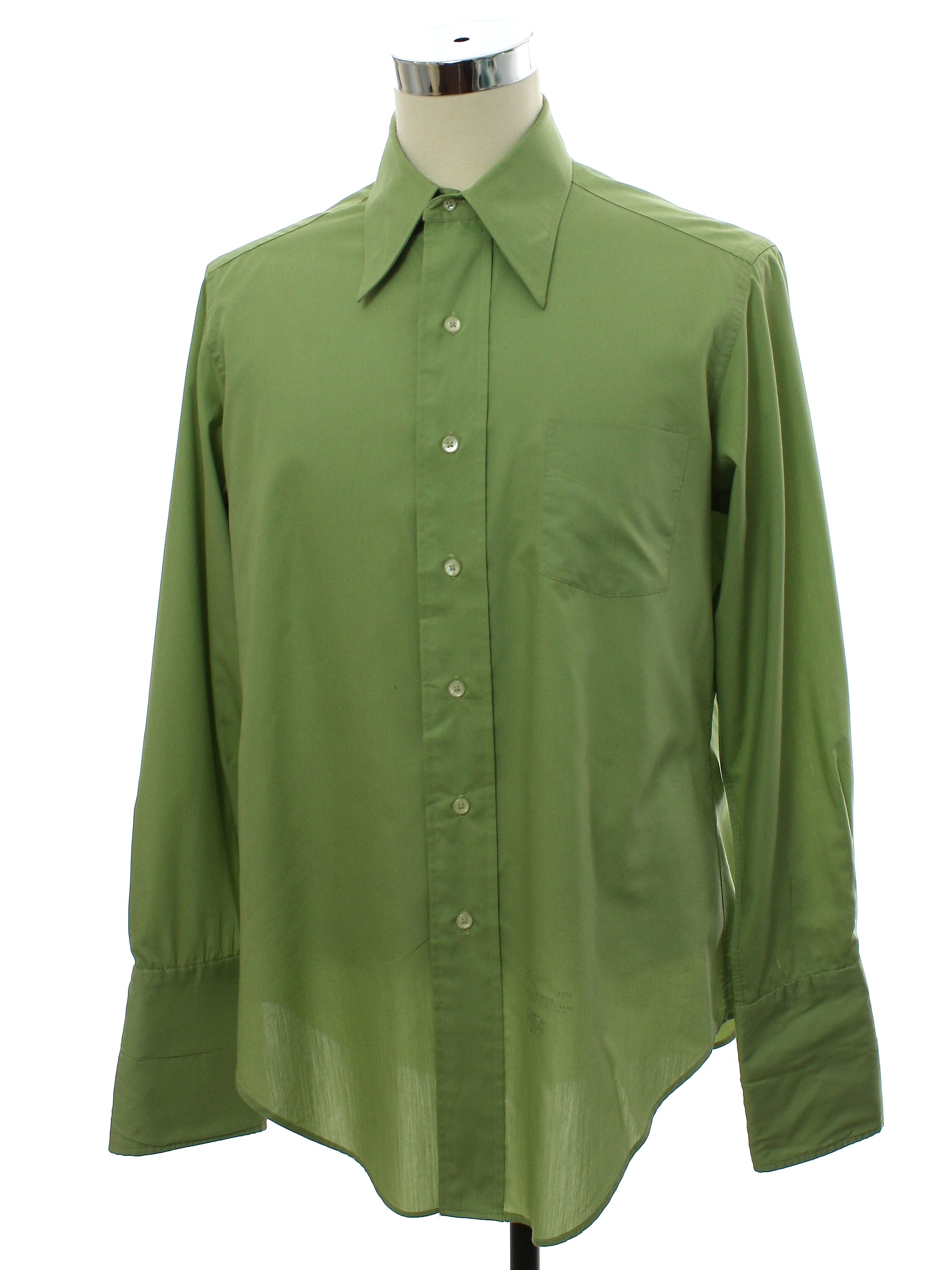 Vintage 70s Shirt: 70s -Damon- Mens light sage green polyester cotton ...