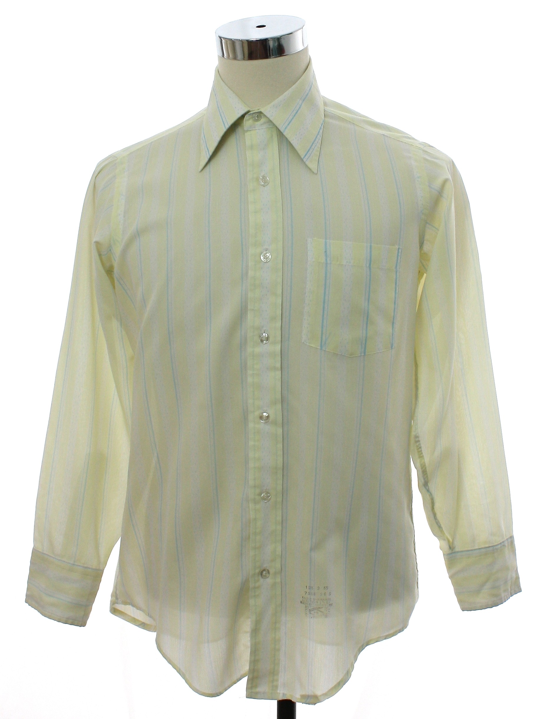 Vintage 1970s Shirt: 70s -No Label- Mens soft yellow, white, and baby ...