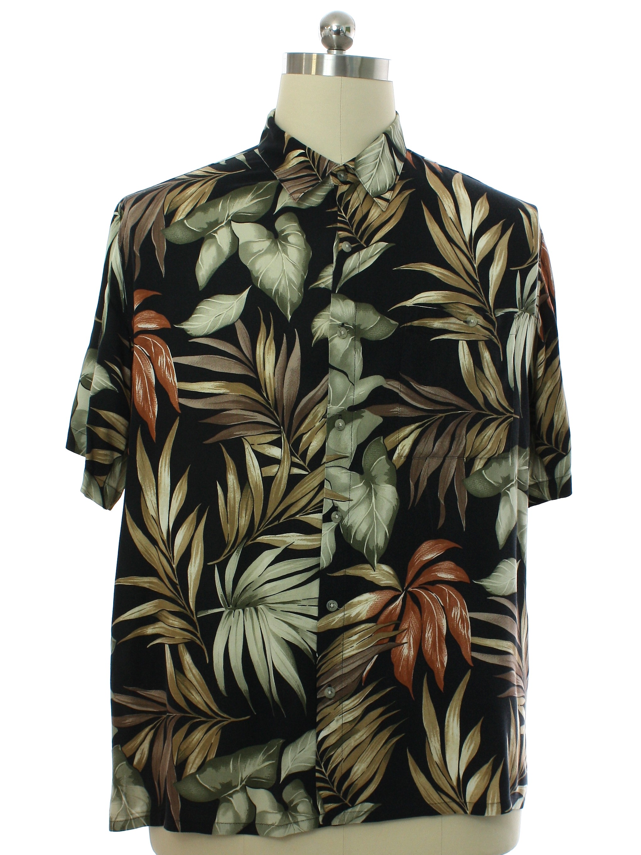 Hawaiian Shirt: 90s -Croft and Barrow- Mens black background rayon ...