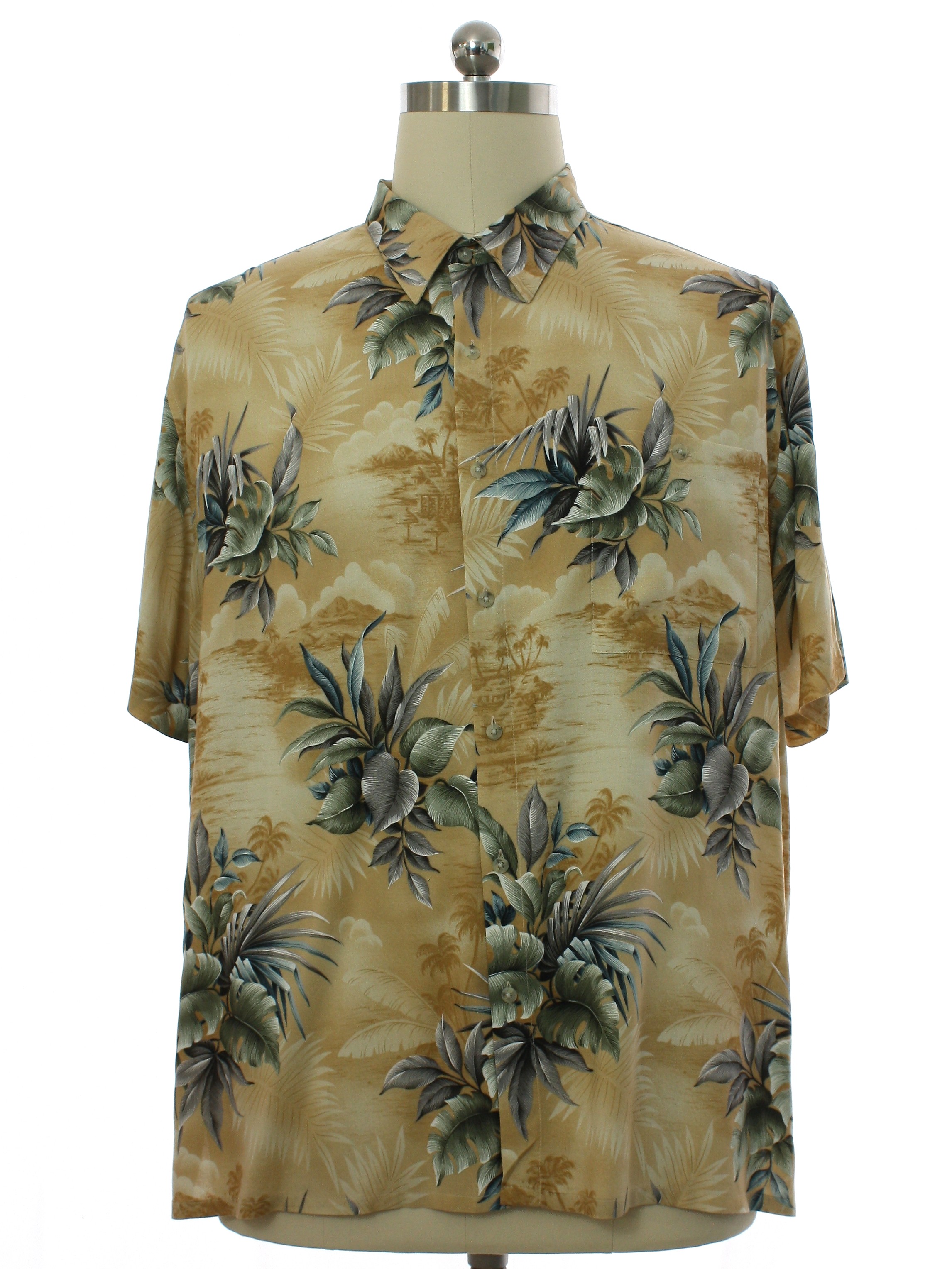 Hawaiian Shirt: 90s -Croft and Barrow- Mens shades of tan background ...
