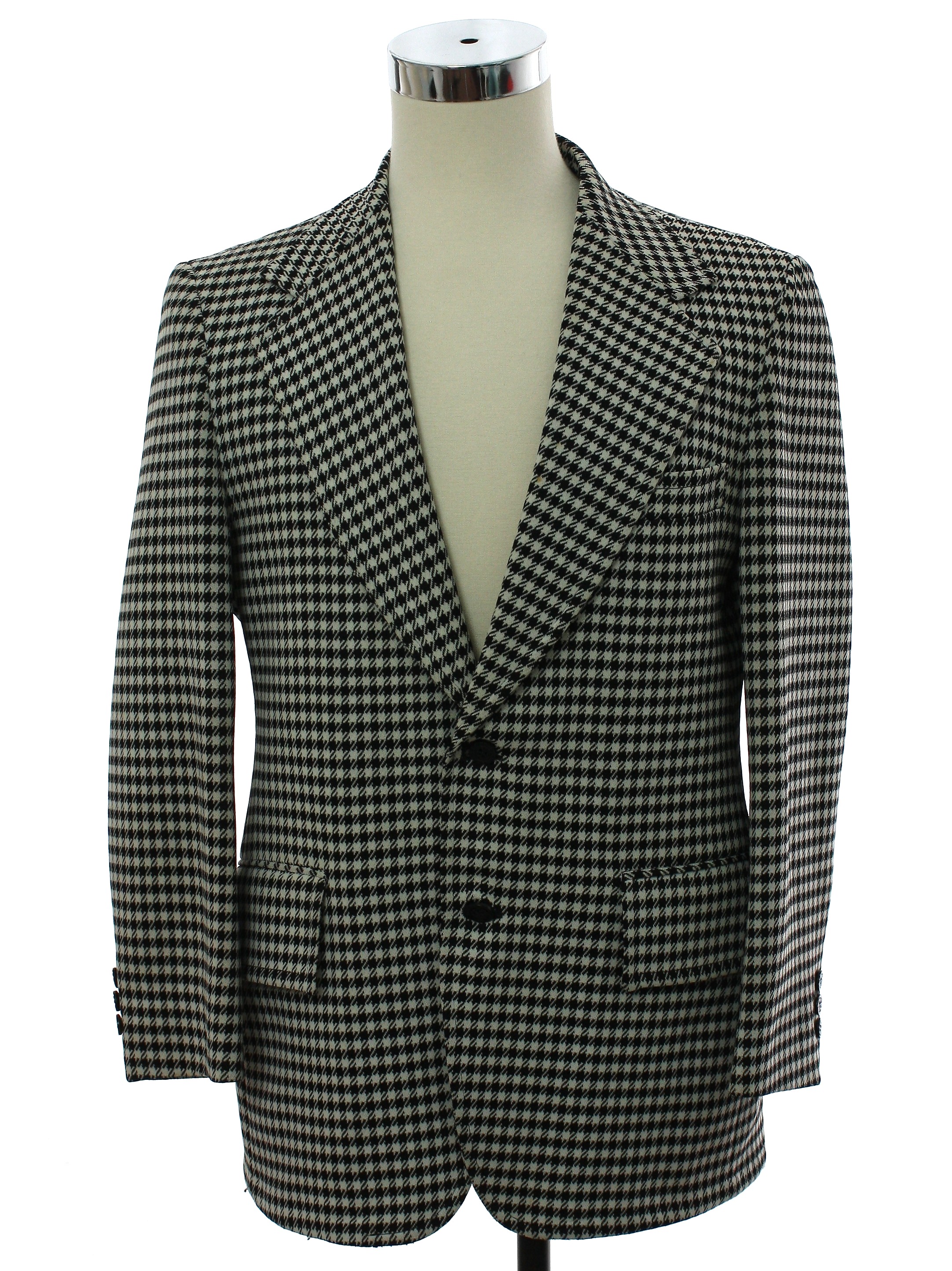1970s Vintage Jacket: 70s -Haband- Mens black and off-white houndstooth ...
