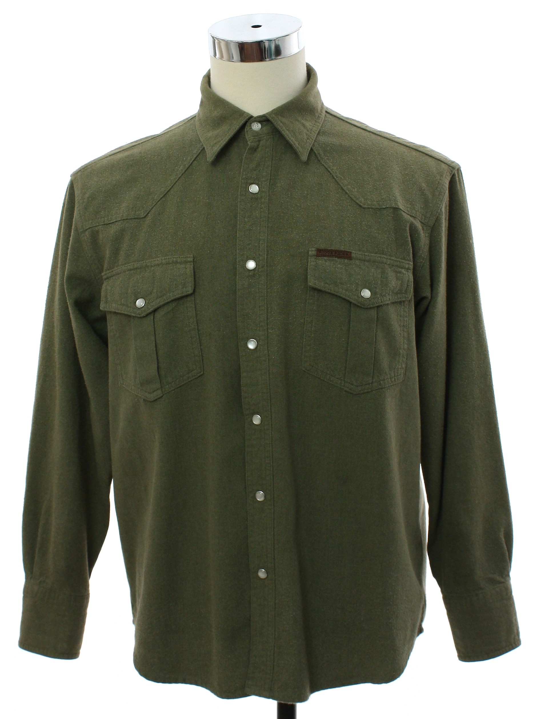 Western Shirt: 90s -Ridge Rider- Mens olive green background cotton ...