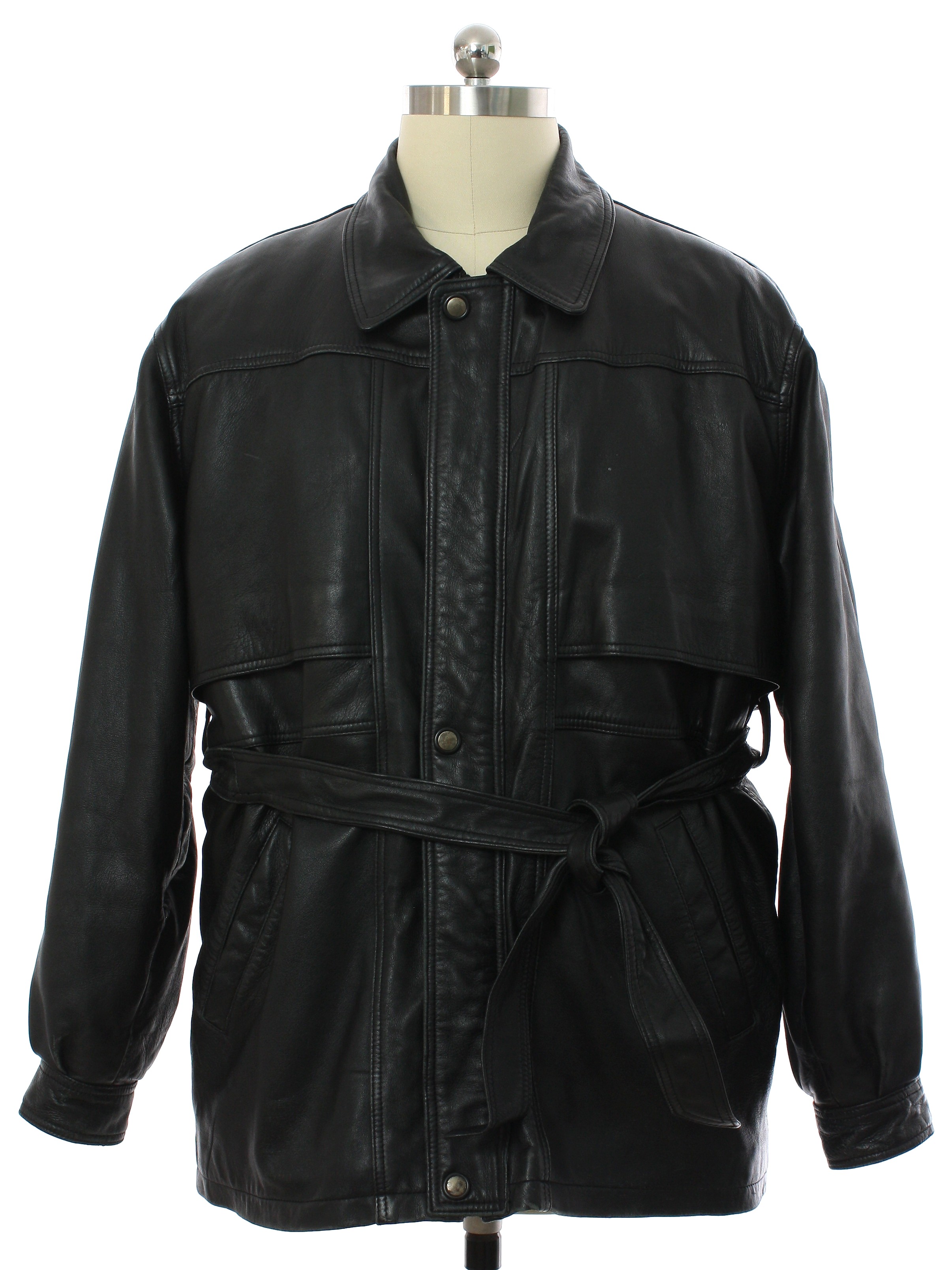 Vintage 90s Leather Jacket: 90s -Leno- Mens black leather snap