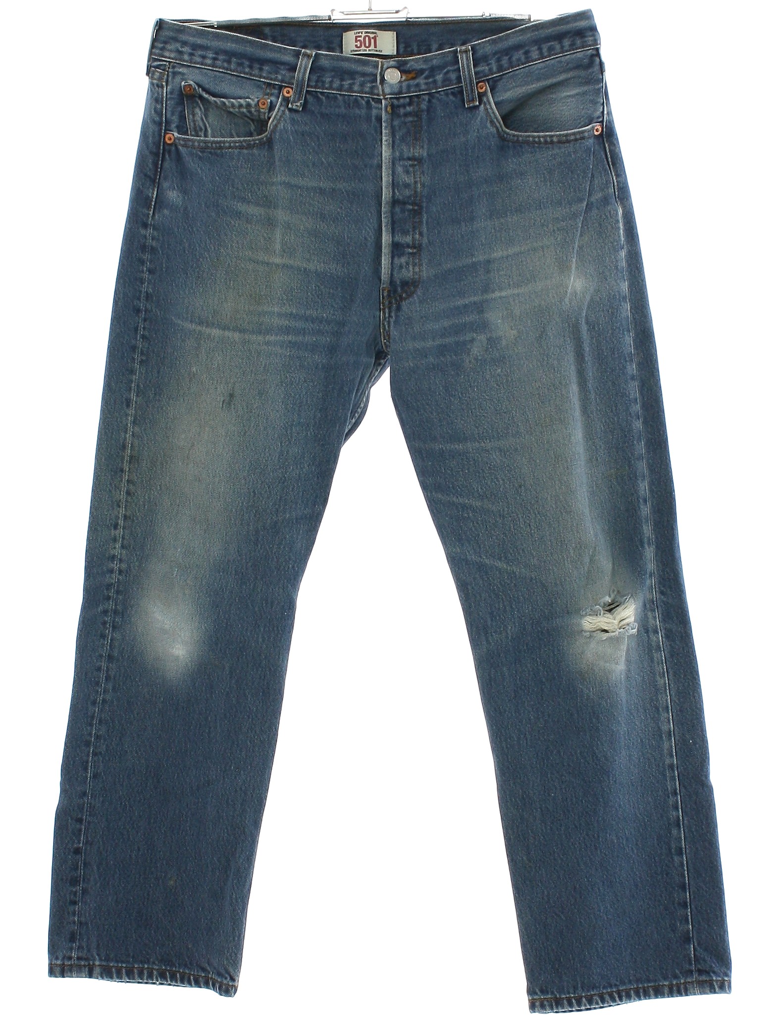 Pants: 90s (2008) -Levis 501s- Mens faded and worn blue cotton denim ...