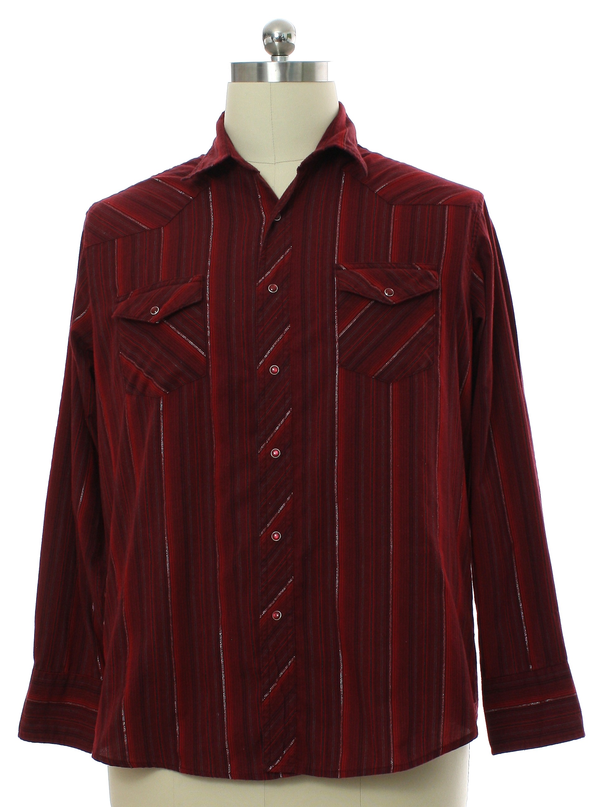 Western Shirt: 90s -Wrangler- Mens shades of red and burgundy, black ...